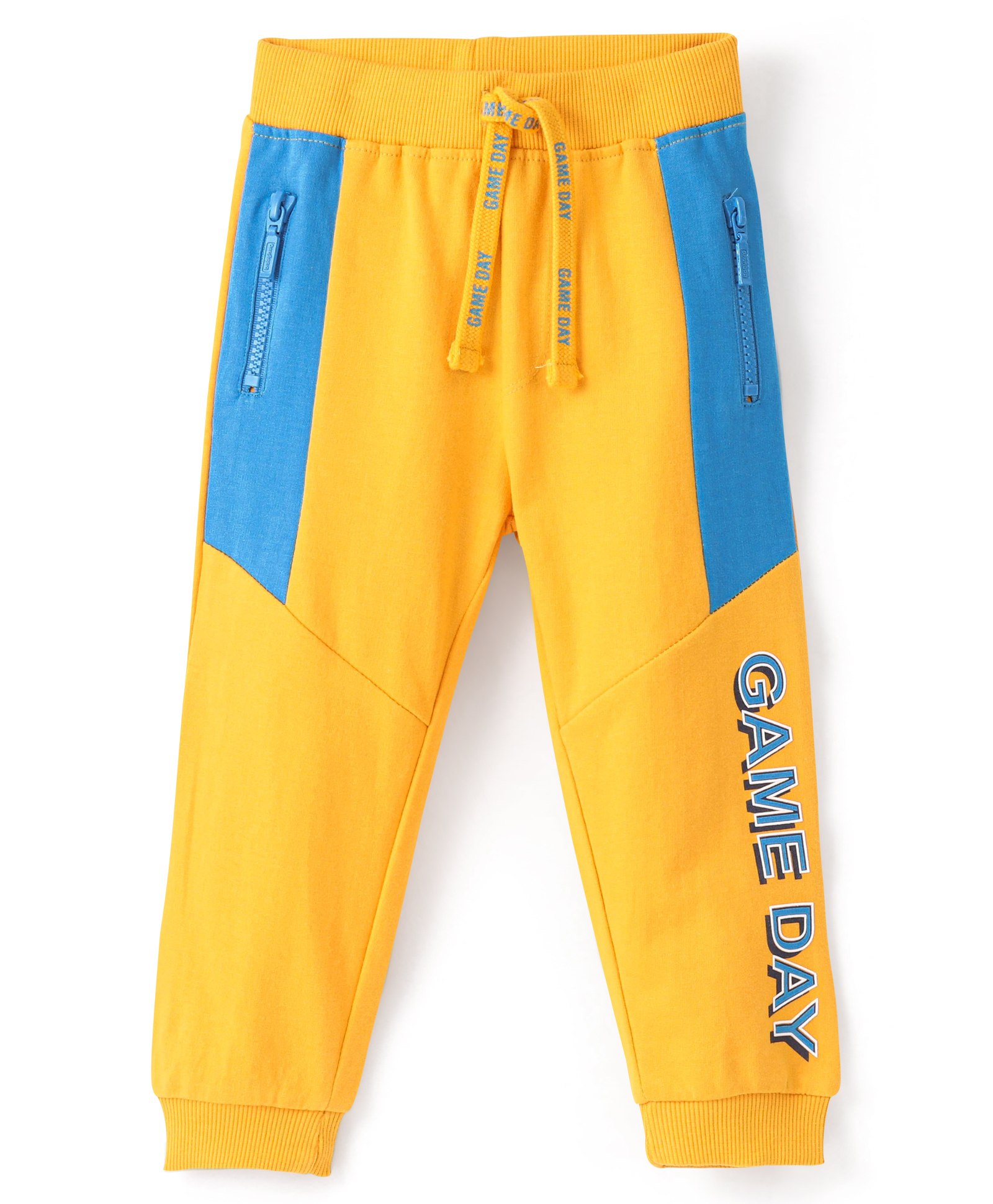 Babyhug Cotton Looper Knit Full Length Track Pants Text Print - Yellow-picture-24