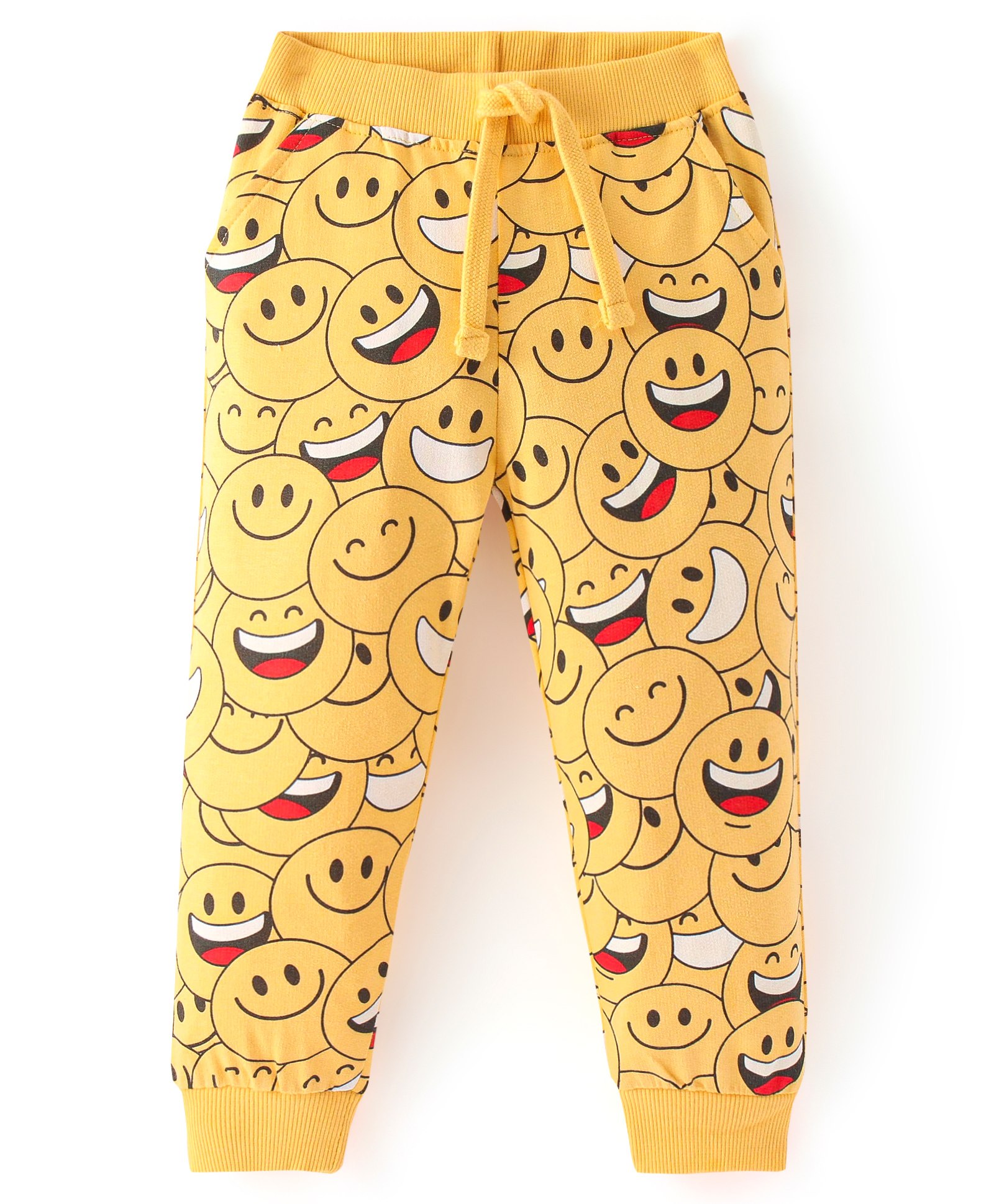Babyhug Cotton Looper Knit Full Length Smiley Printed Lounge Pant - Yellow-image-37