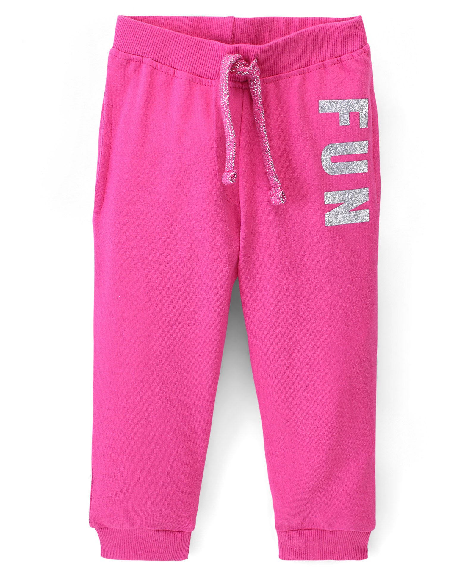 Babyhug Full Length Cotton Looper Lounge Pant With Glitter Print-Pink-image-31