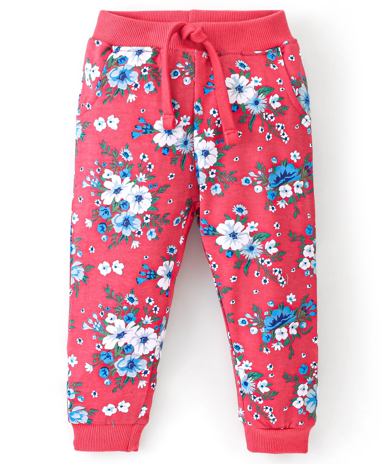 Babyhug Cotton Looper Knit Full Length Lounge Pant Floral Print - Red-picture-30