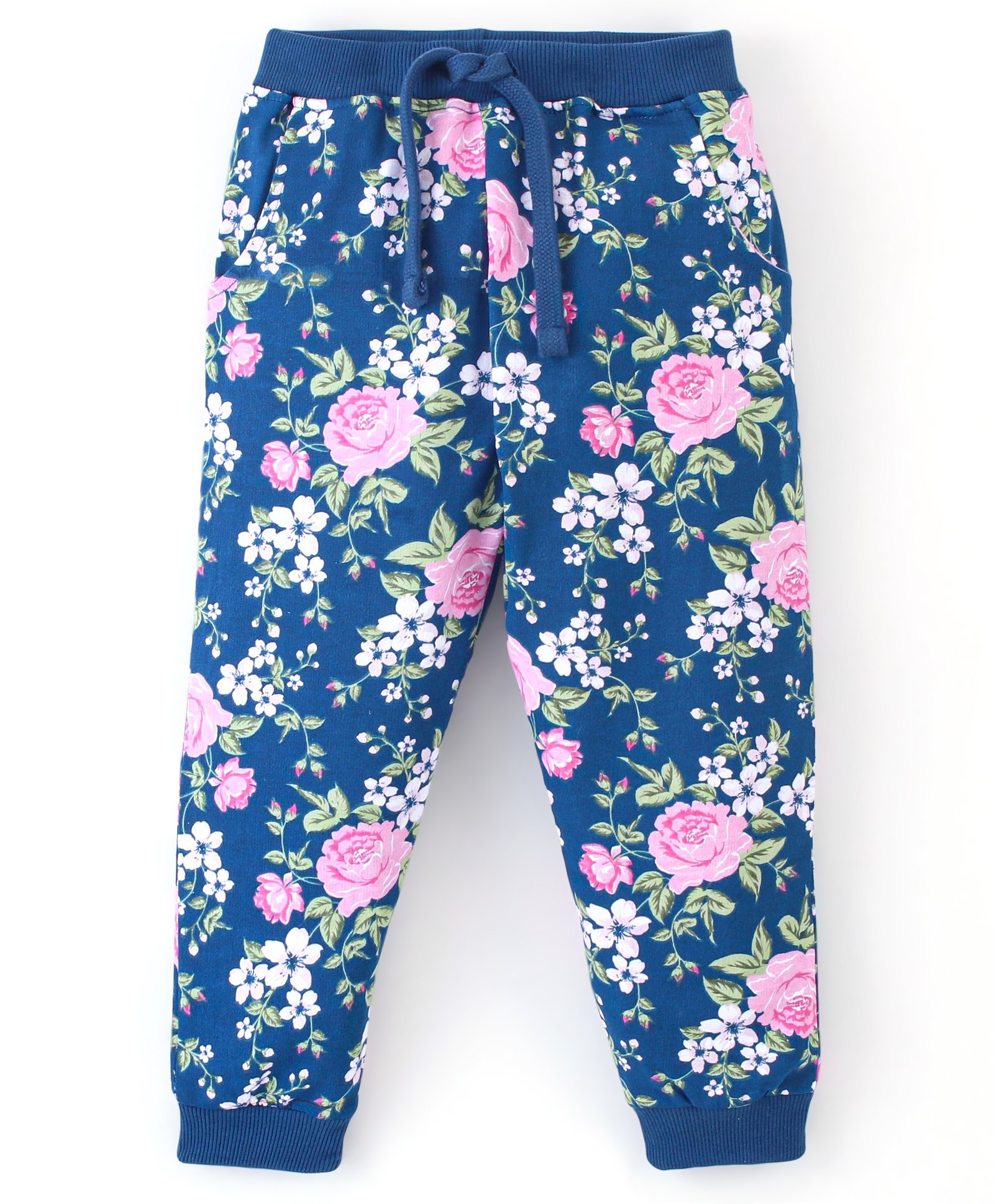 Babyhug Cotton Looper Knit Full Length Lounge Pant Floral Print - Navy Blue-picture-31