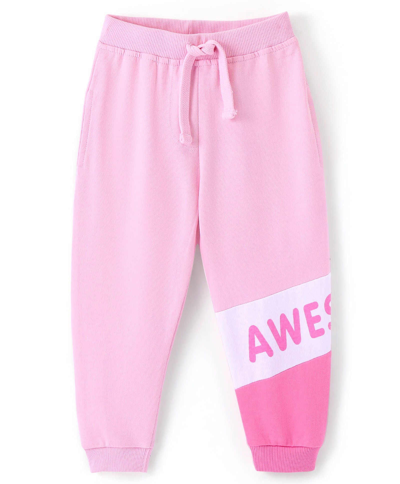 Babyhug Cotton Looper Knit Full Length Lounge Text Print - Pink-picture-35