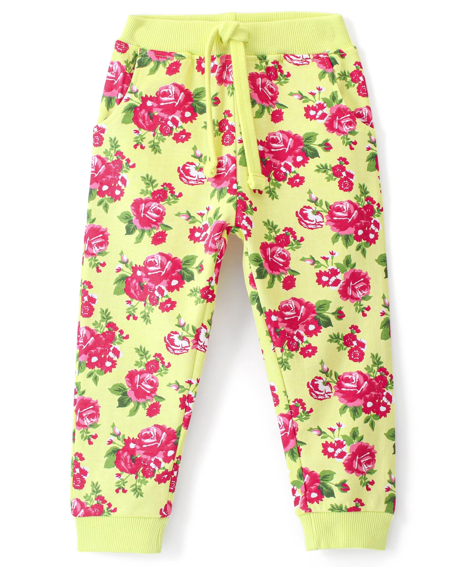 Babyhug Cotton Looper Knit Full Length Lounge Pant Floral Printed - Green-picture-36