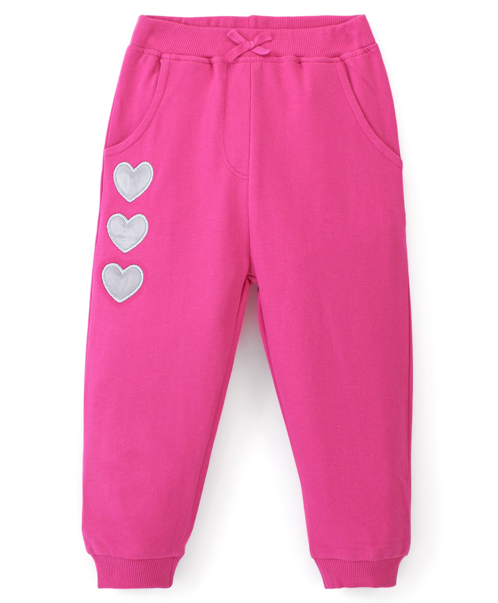 Babyhug Cotton Looper Knit Full Length Track Pants Heart Print - Pink-picture-26