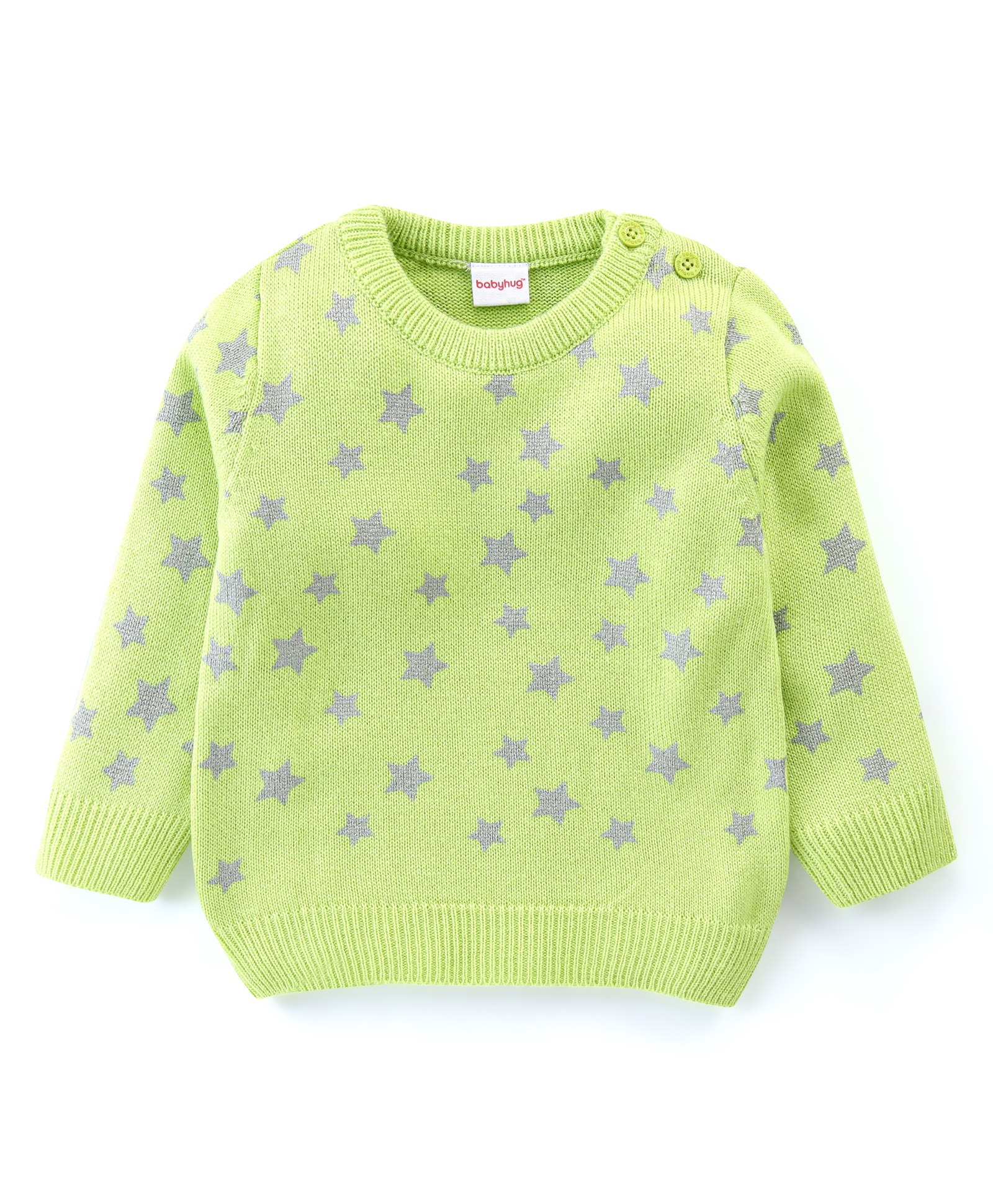 Babyhug 100% Acrylic Knit Full Sleeves Sweater With Star Print - Green-image-18