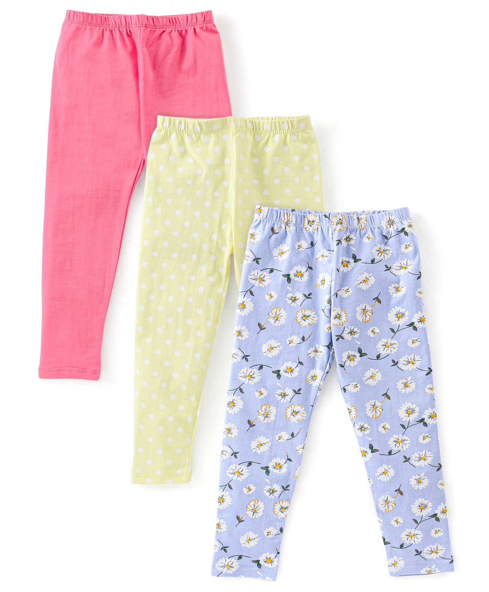 Babyhug Cotton Lycra Full Length Leggings Floral Print Pack of 3 - Pink Yellow & Blue-image-21