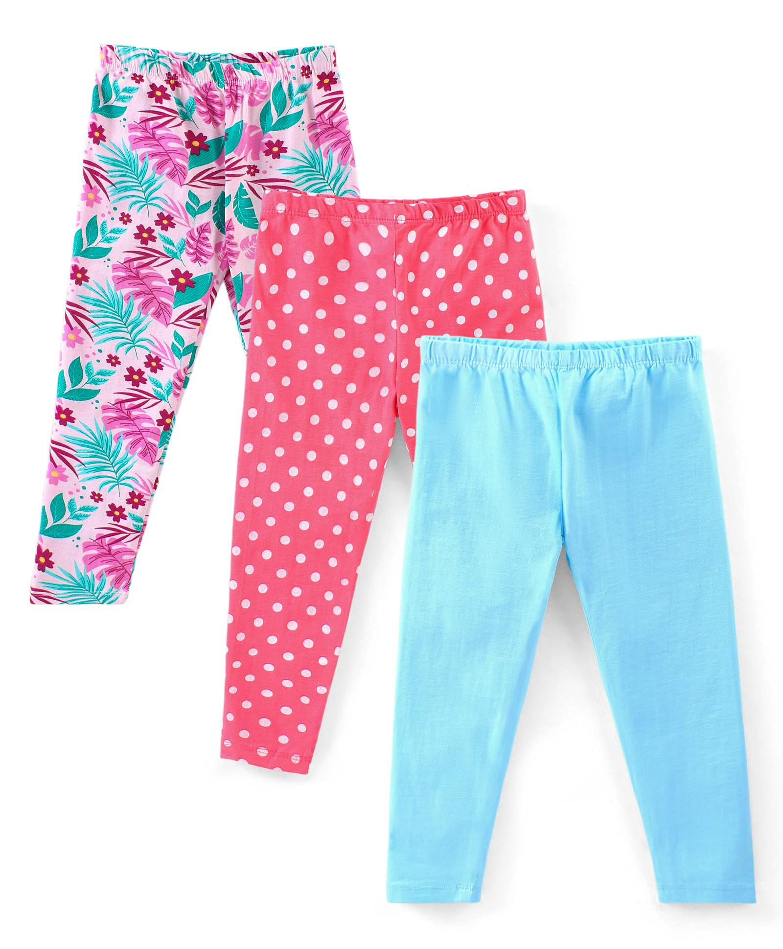 Babyhug Cotton Lycra Full Length Polka Dots & Solid Leggings Pack of 3 - Multicolour-image-47