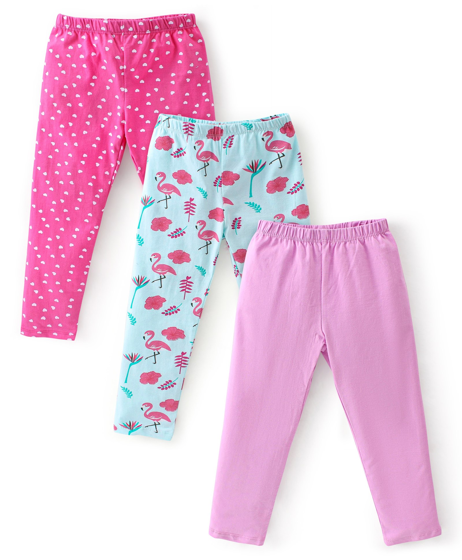 Babyhug Cotton Lycra Full Length Leggings Hearts Printed Pack of 3 - Pink Blue & Lilac-image-15