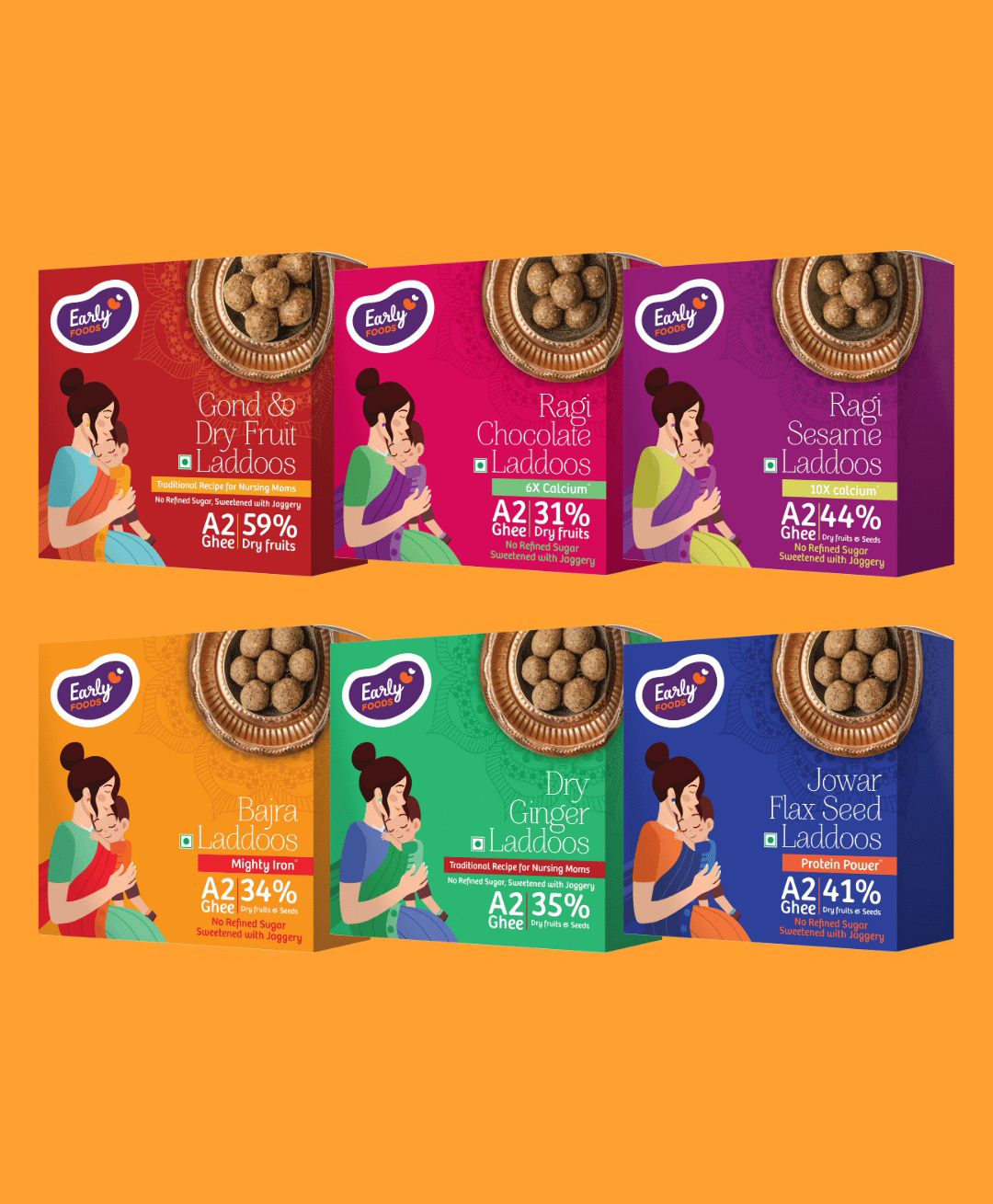 Early Foods Pack of 6 Laddoos (Ragi Chocolate Ragi Sesame Gond & Dry Fruits Dry Ginger Jowar Bajra Pack of 6 250 g Each-image-5