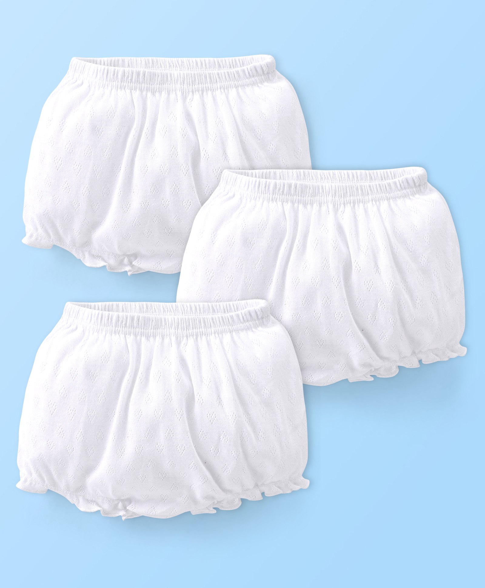 Babyhug 100% Cotton Knit Premium Pointelle Fabric Bloomers Pack Of 3 - White-image-48