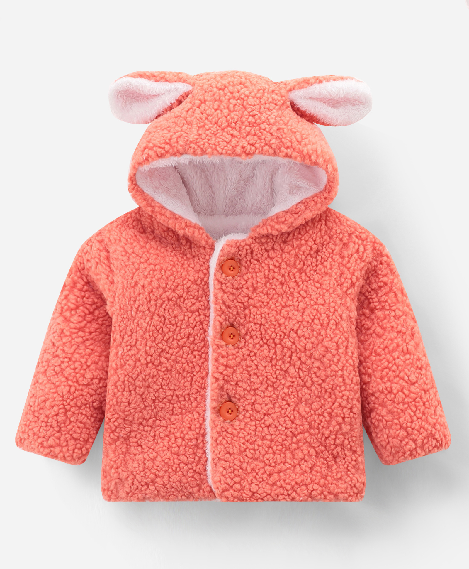 Kookie Kids Full Sleeves Hooded Jacket with Bunny Ears - Orange-image-25