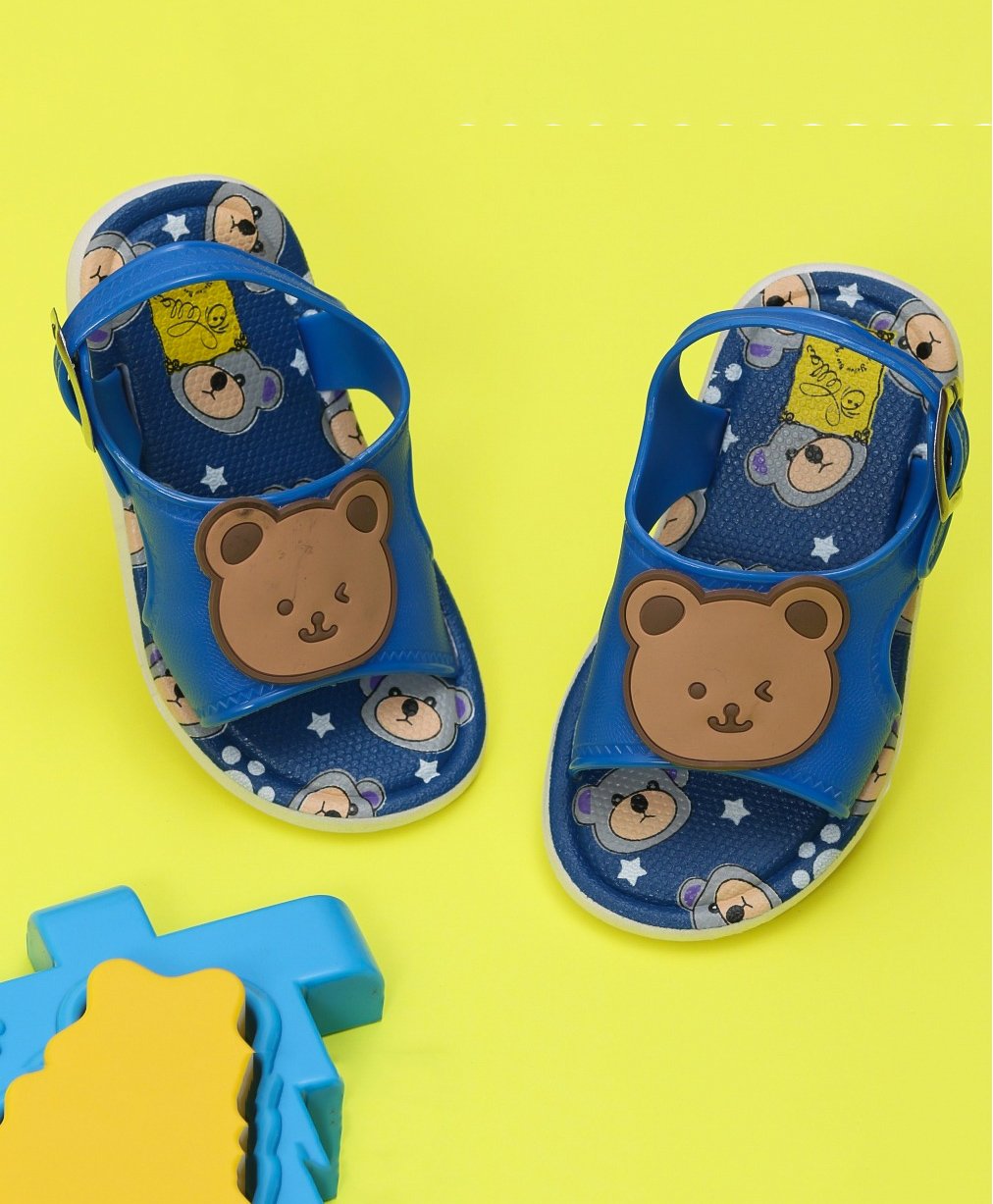 Yellow Bee Baby Bear Applique Detailed Slingback Sandals - Blue-image-41