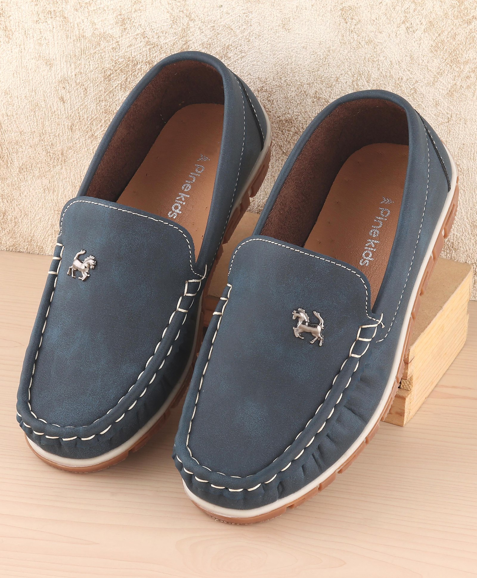 Pine Kids Slip on Casual Shoes with Horse Applique - Blue-image-40