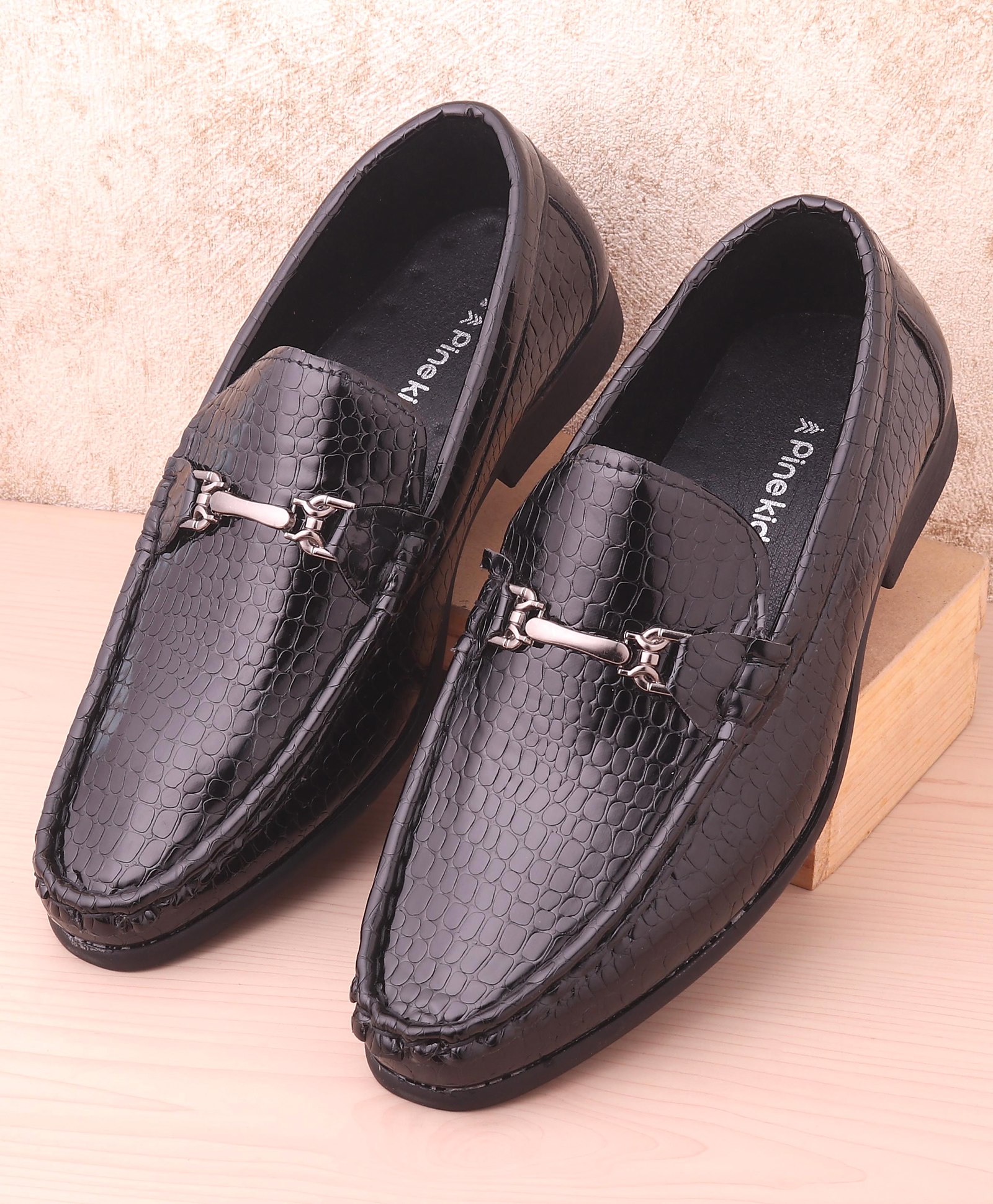 Pine Kids Slip On Party Wear Shoes with Applique - Black