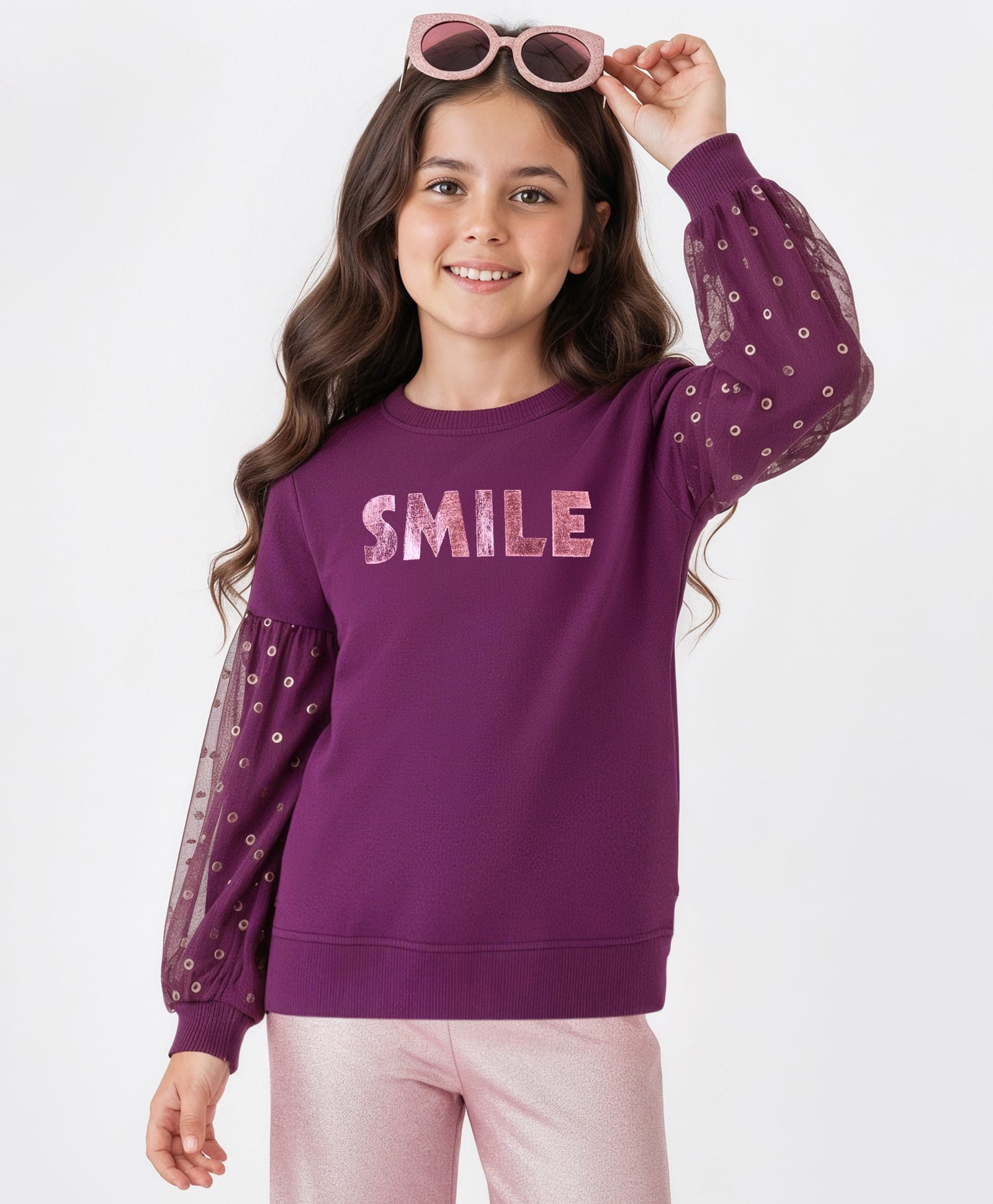 Pine Kids Cotton Full Sleeves Glitter Print Sweatshirt - Purple-image-41