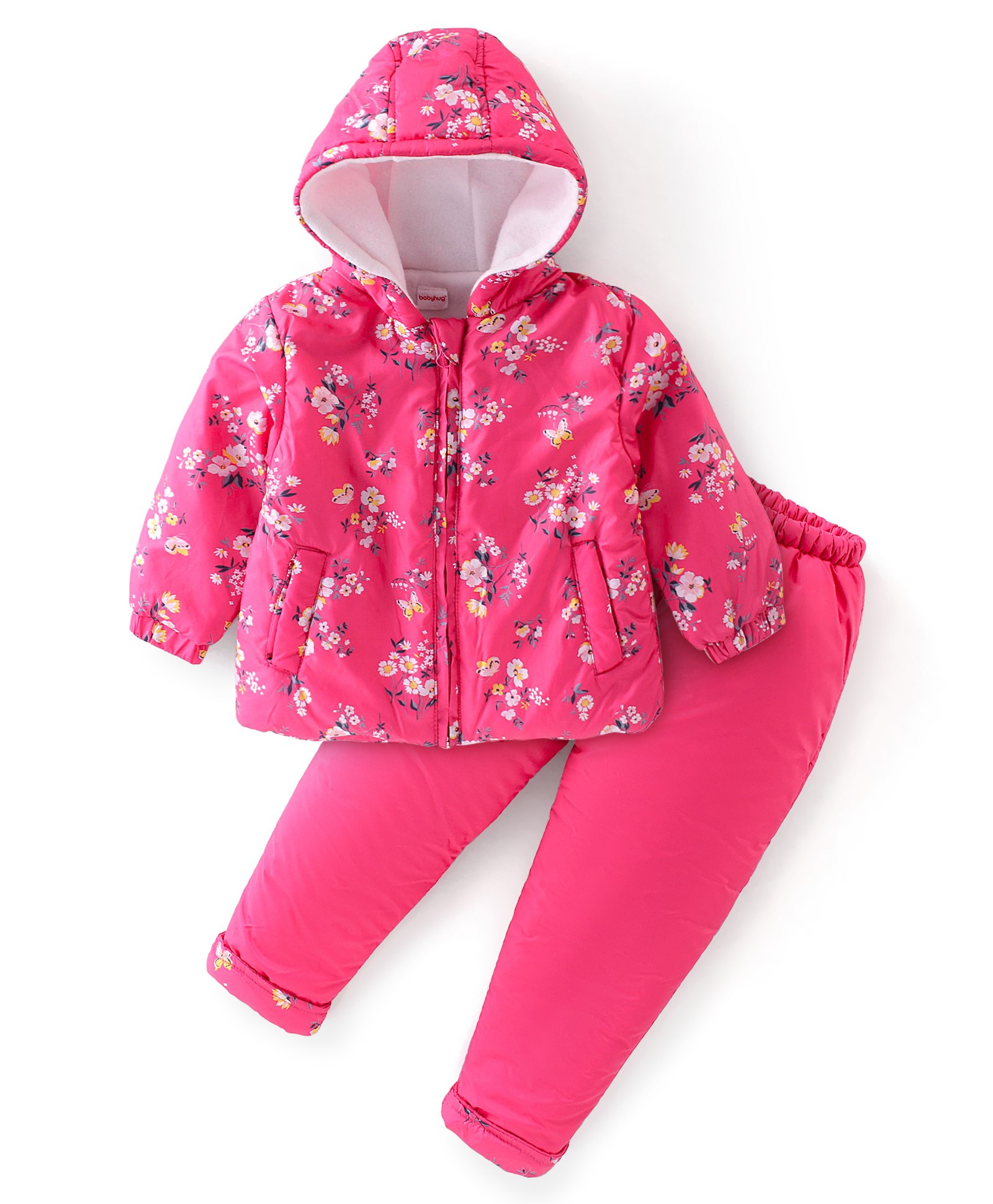 Babyhug Full Sleeves Winter Wear Suit Set Floral Print - Pink-image-32