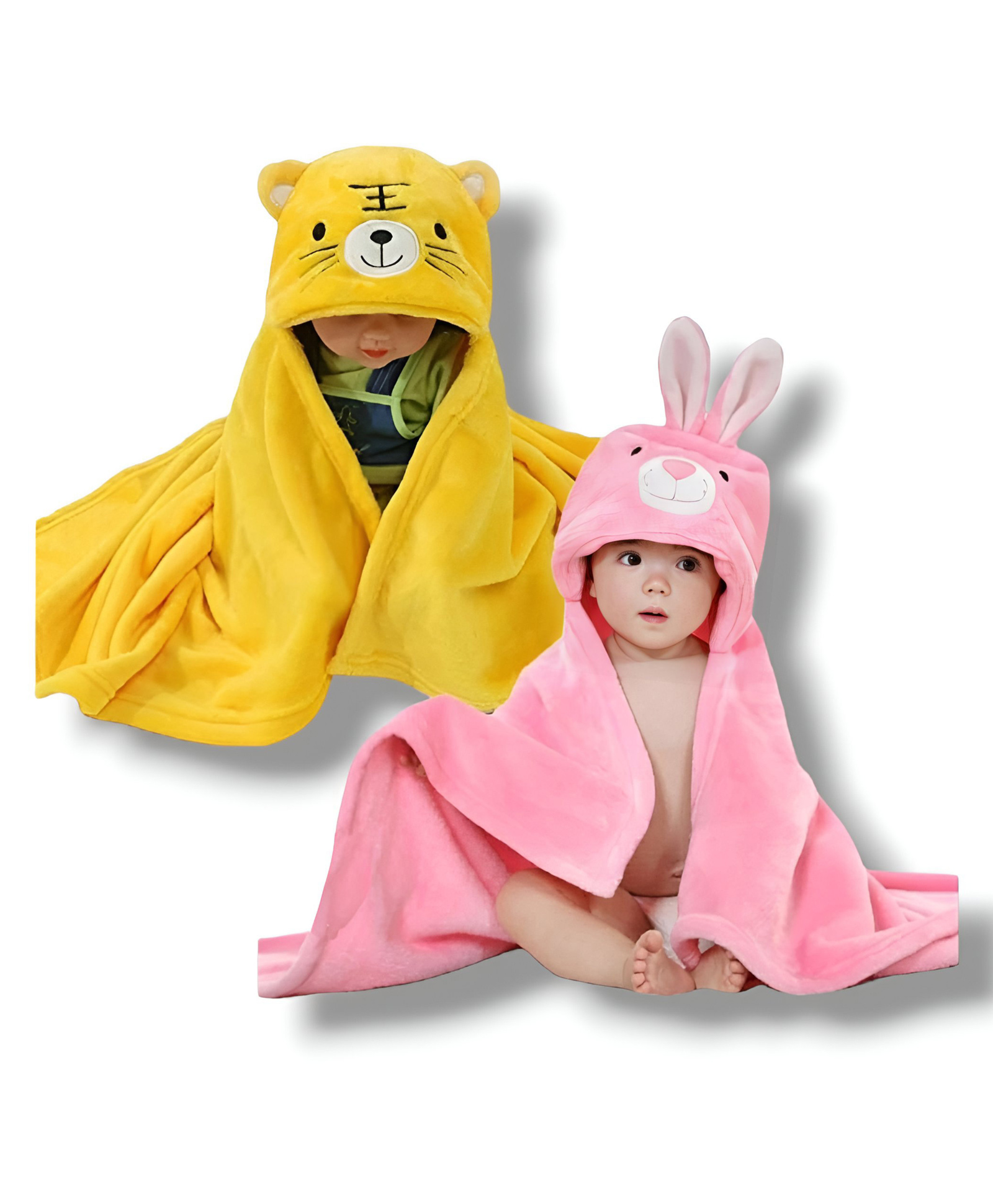 BRANDONN Flannel Swaddle Blanket Pack of 2  - Yellow & Pink-picture-45
