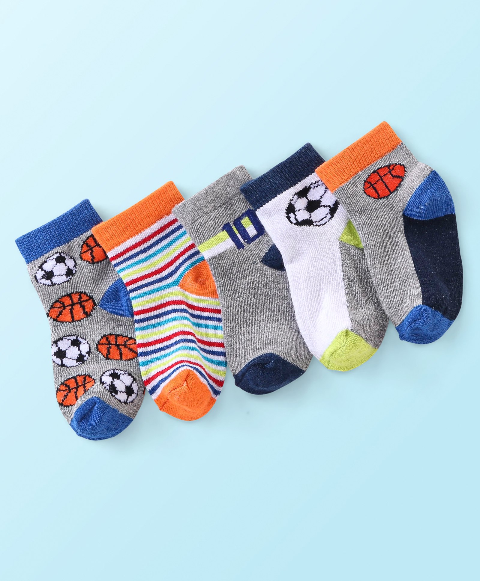Cute Walk by Babyhug Anti Bacterial Ankle Length Socks Ball Design Pack Of 5 - Multicolour-picture-26