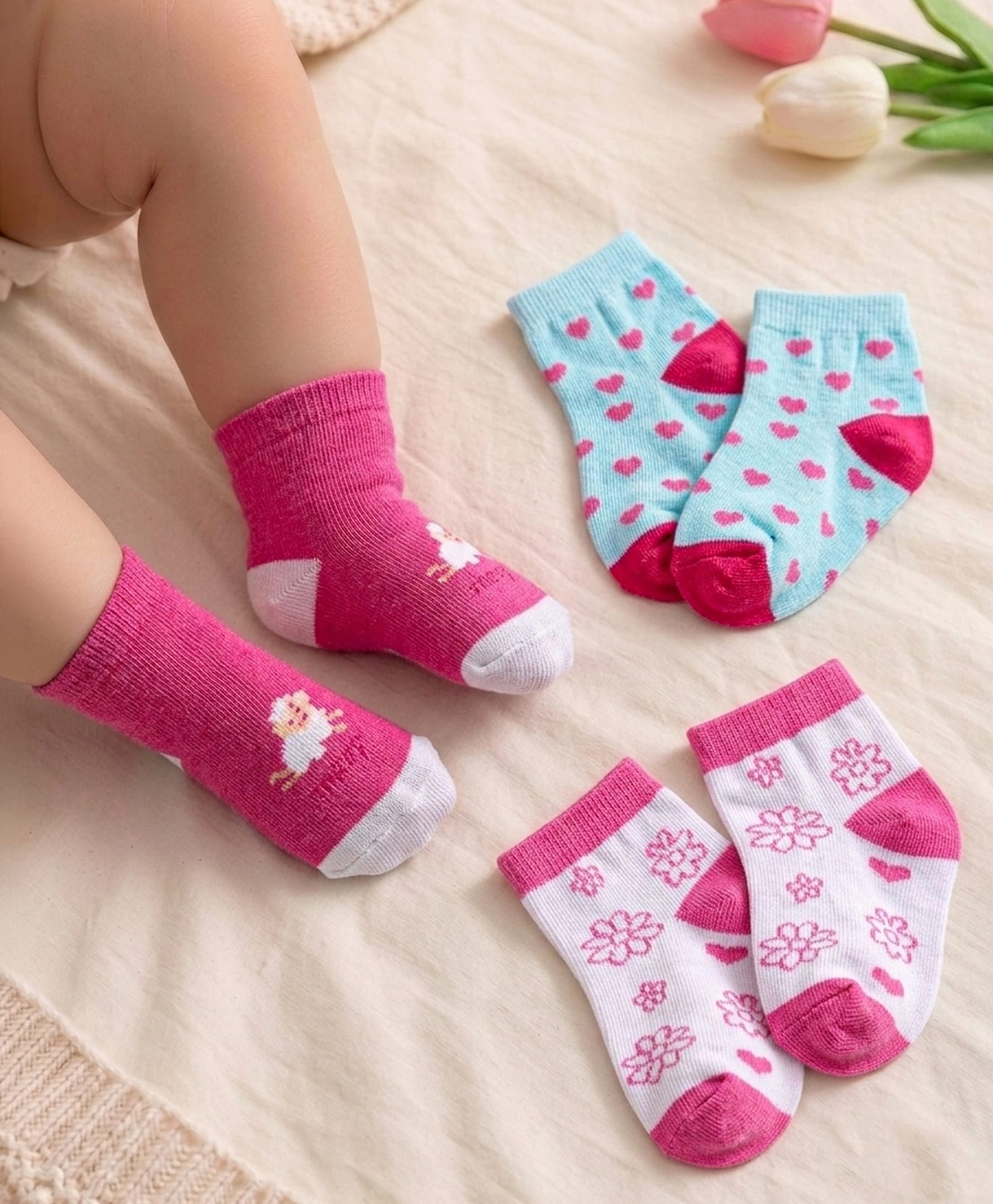 Cute Walk by Babyhug Anti Bacterial Ankle Length Socks Floral Design Pack Of 3 - Multicolour-picture-33