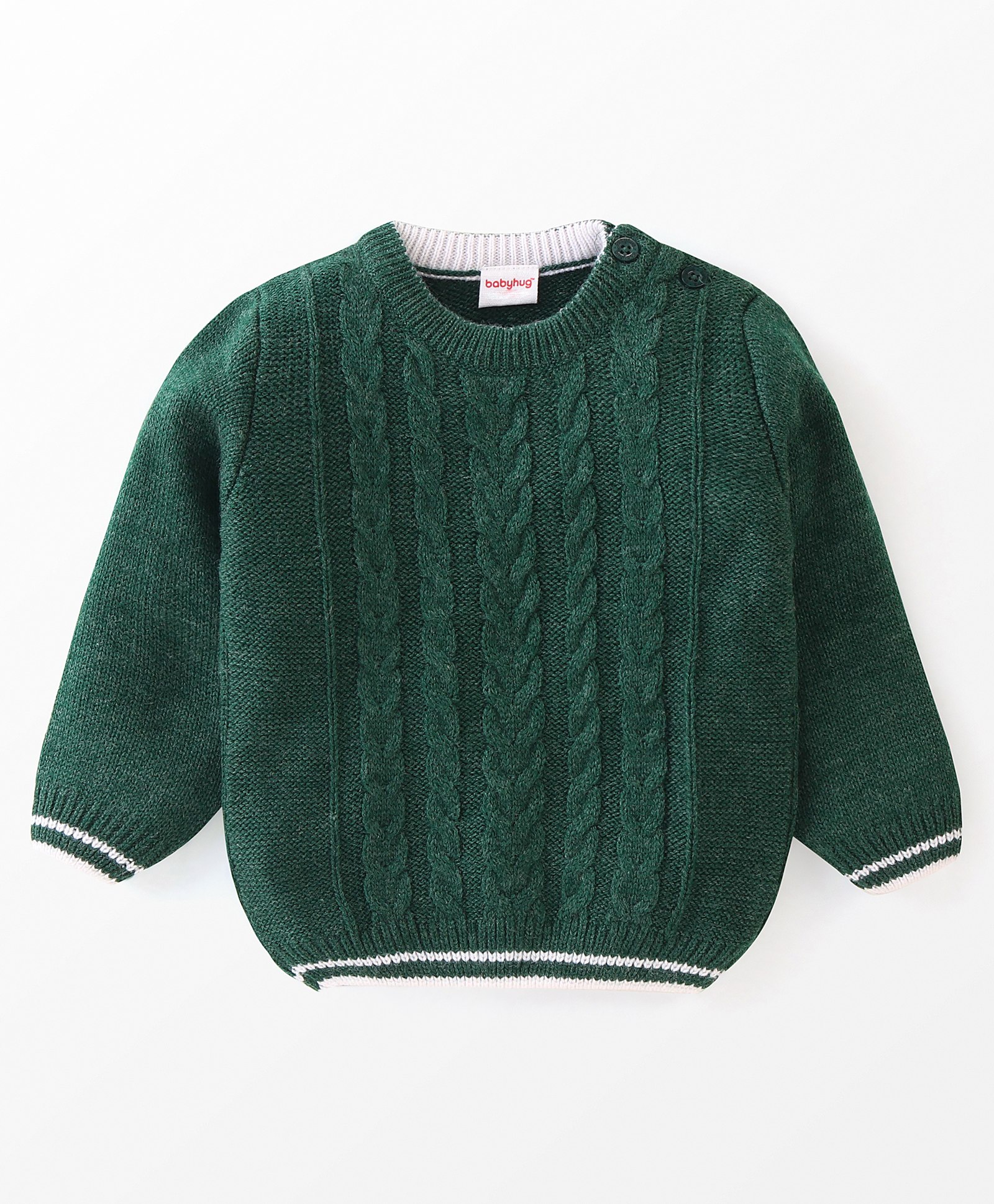 Babyhug Full Sleeves Cable Knit Sweater Solid- Green-image-6