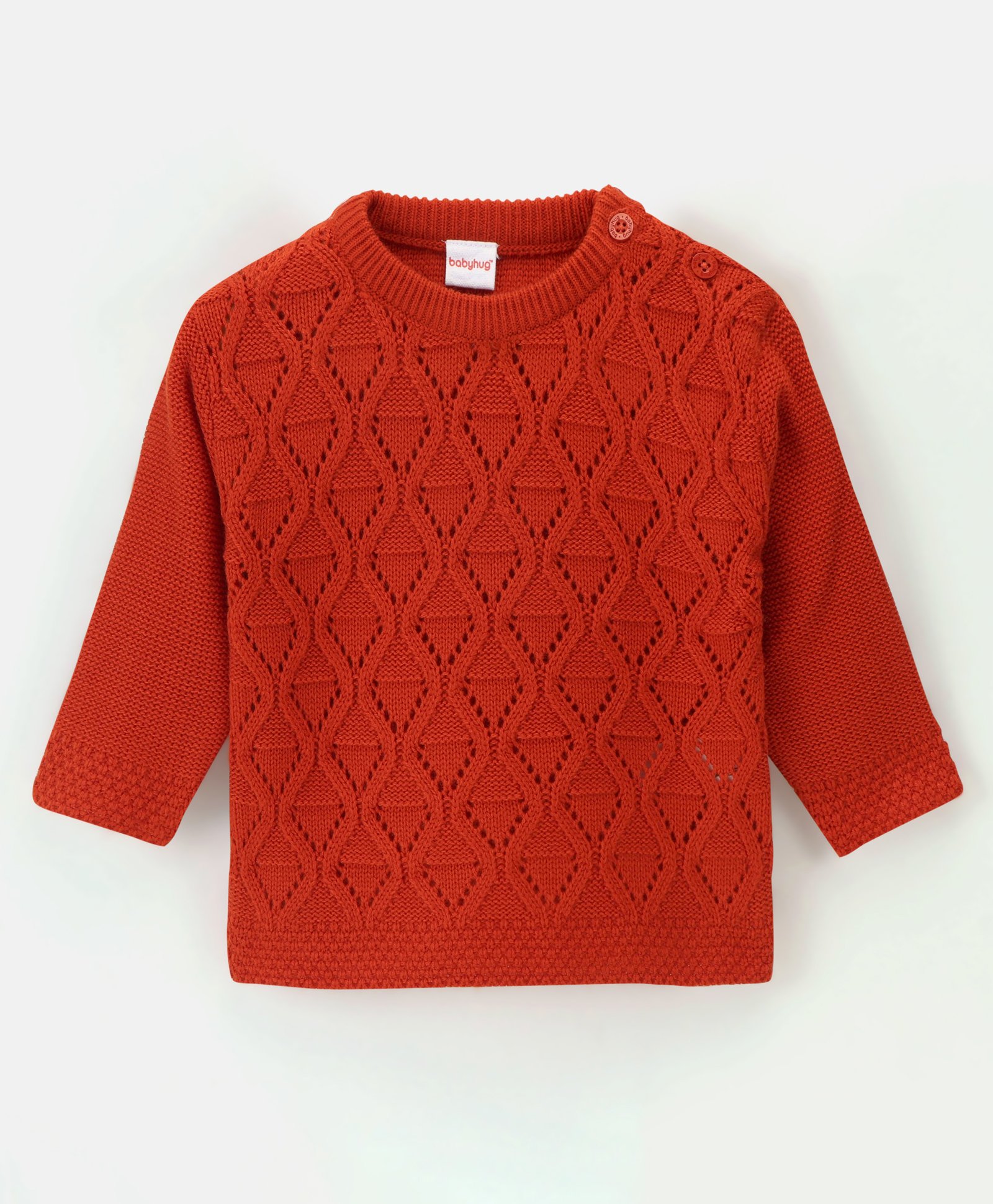 Babyhug Acrylic Knit Full Sleeves Sweater With Cable Knit Design - Red-image-33