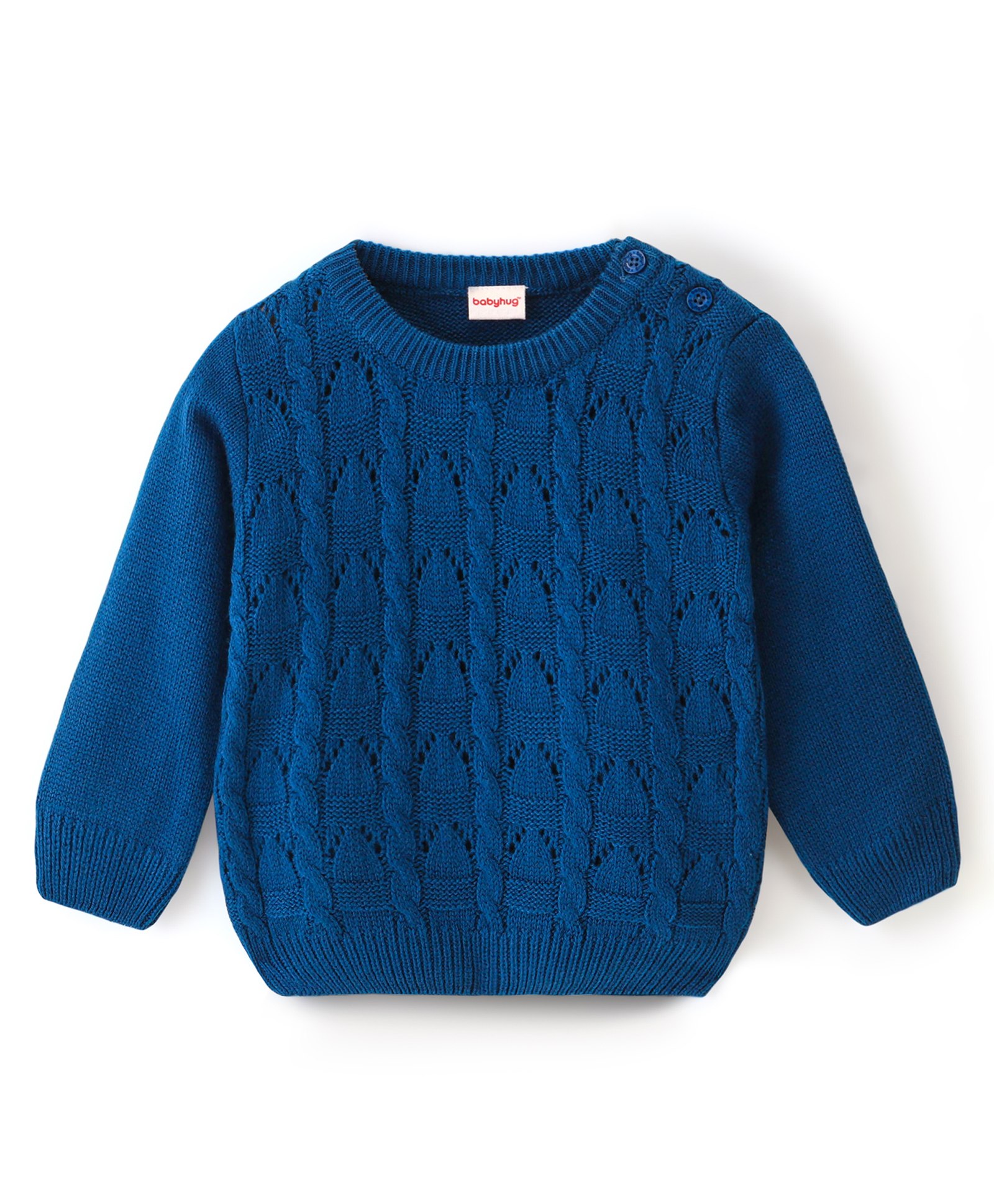 Babyhug Acrylic Knit Full Sleeves Sweater With Cable Knit Design - Blue-picture-22