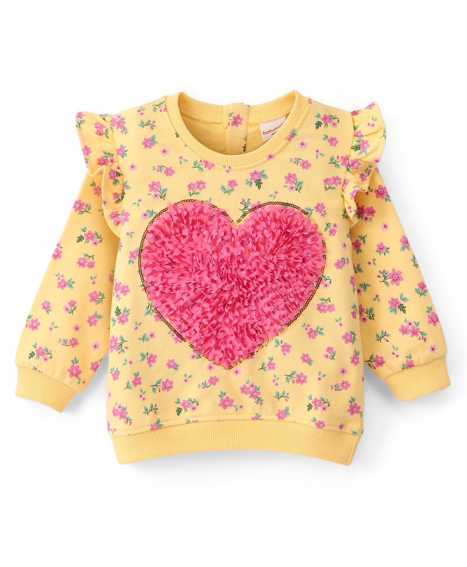 Babyhug Cotton Full Sleeves Floral Printed Sweatshirt With Petal Embroidery & Frill Detailing- Yellow-picture-20