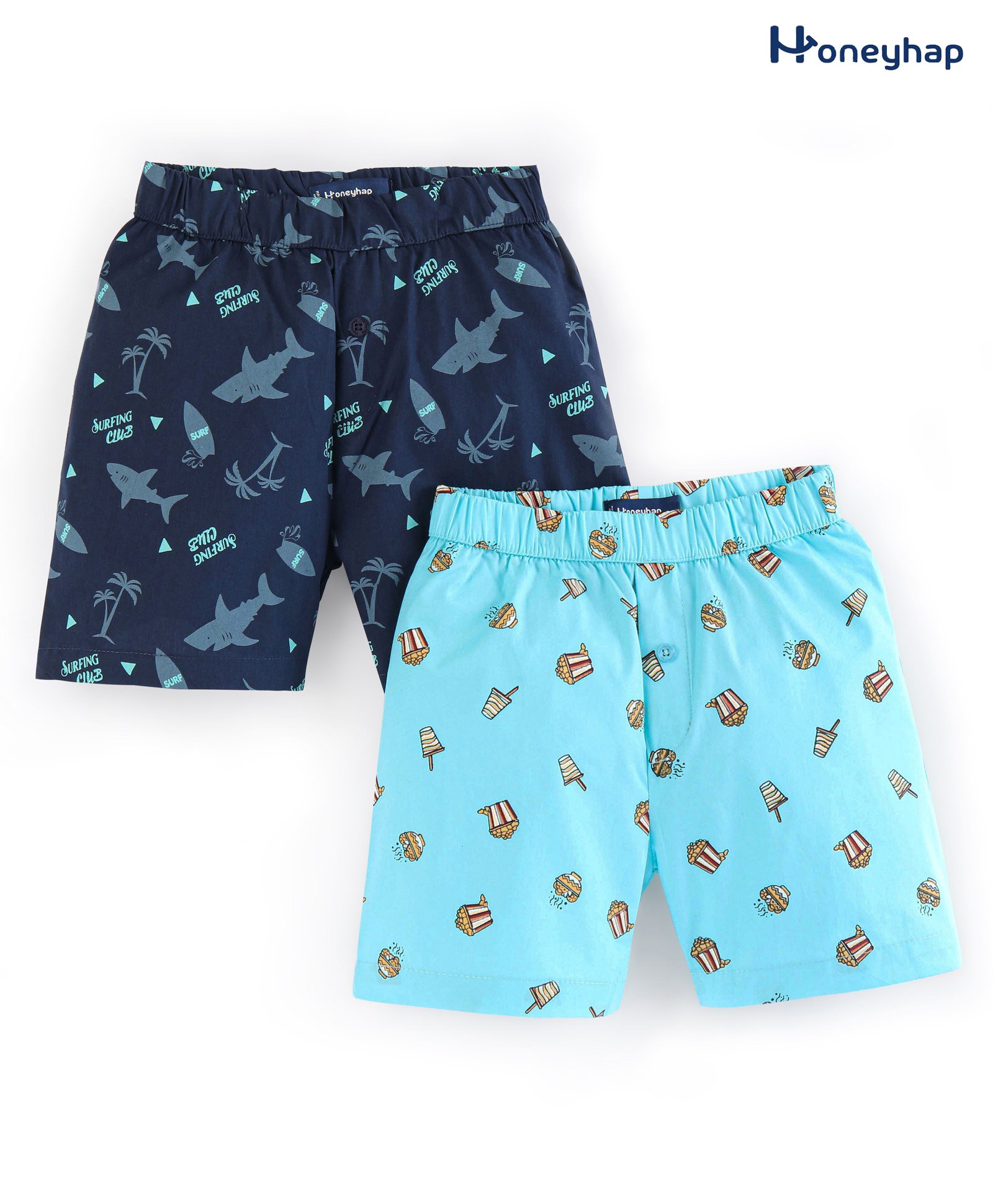 Honeyhap Premium 100% Cotton Woven Boxers Marine Life Print Pack of 2 - Navy & Sky Blue-image-47