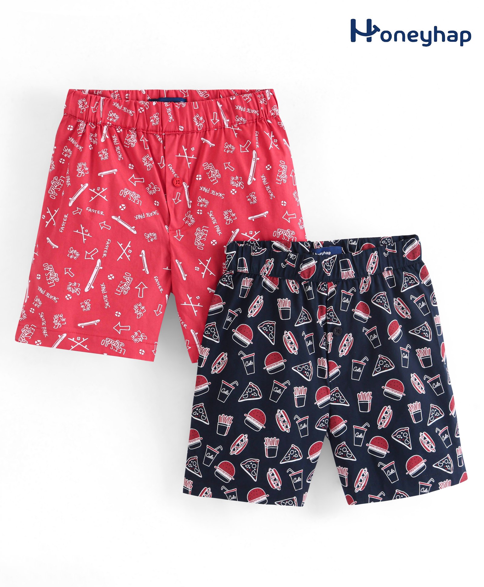 Honeyhap Premium 100% Cotton Woven Boxers Skateboard Print Pack of 2 - Red & Black-image-12