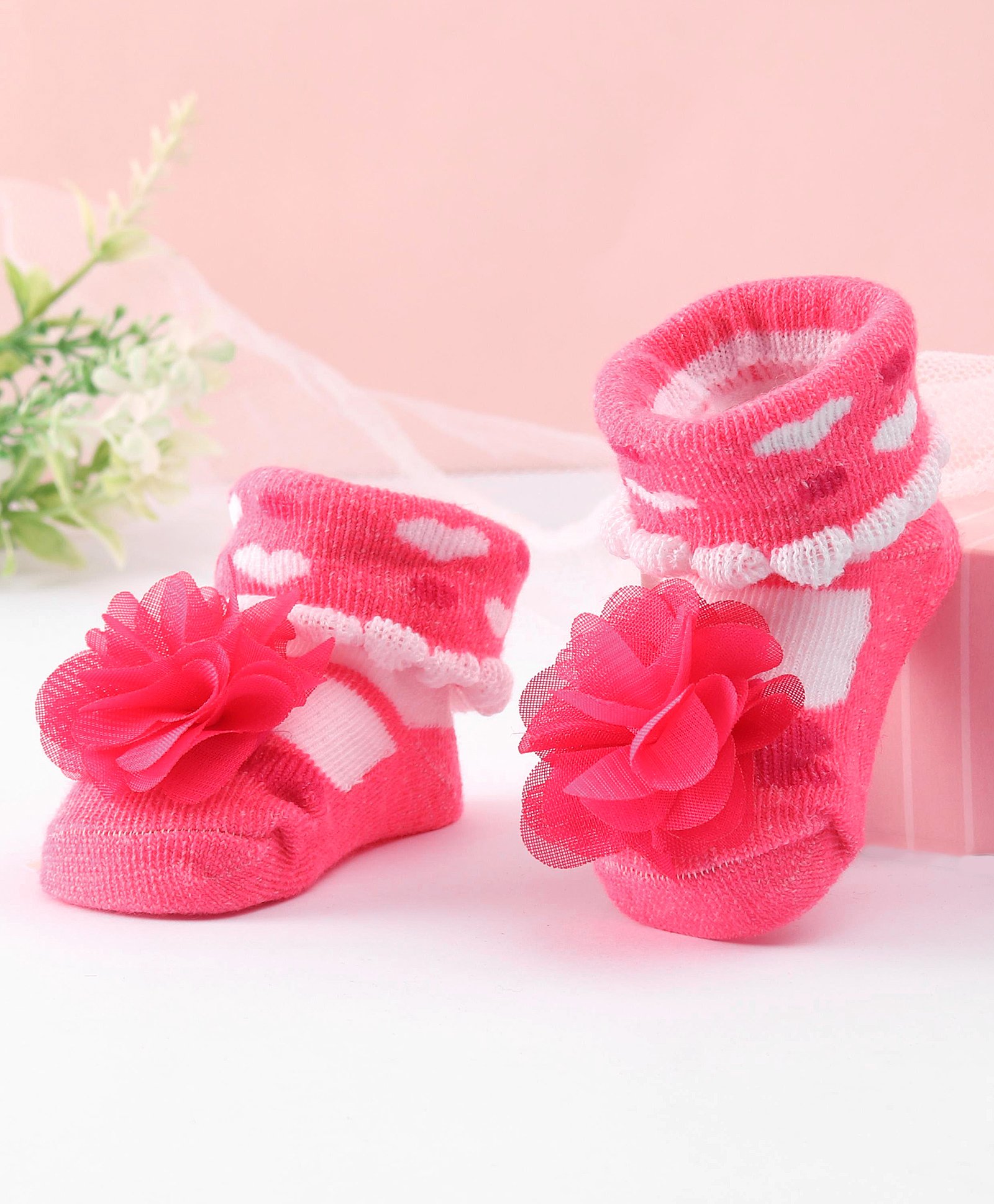 Cute Walk by Babyhug Sock Shoes With Flower Applique - Fuchsia-image-21