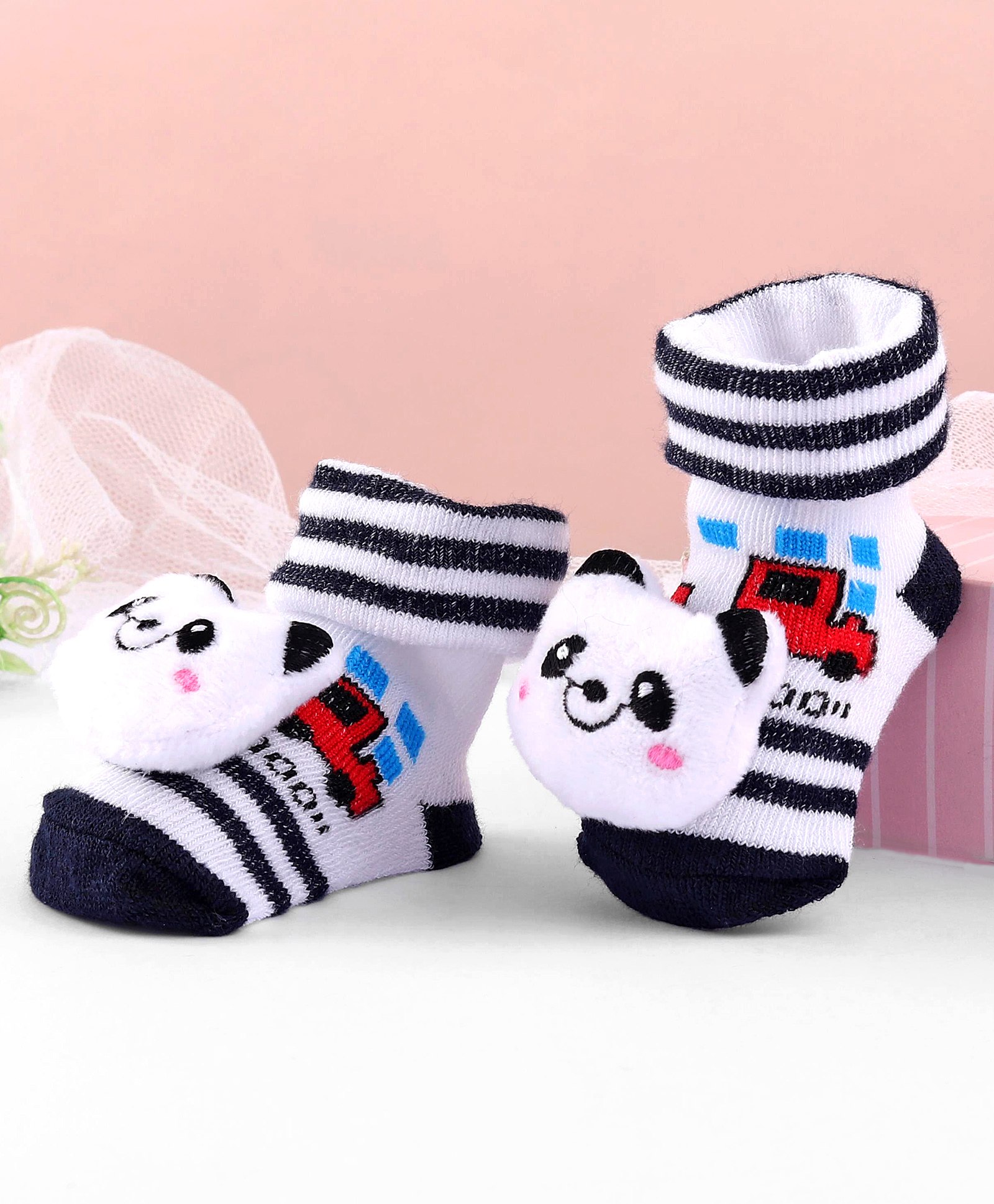 Cute Walk by Babyhug Ankle Length Sock Shoes With Panda Applique - White-image-31