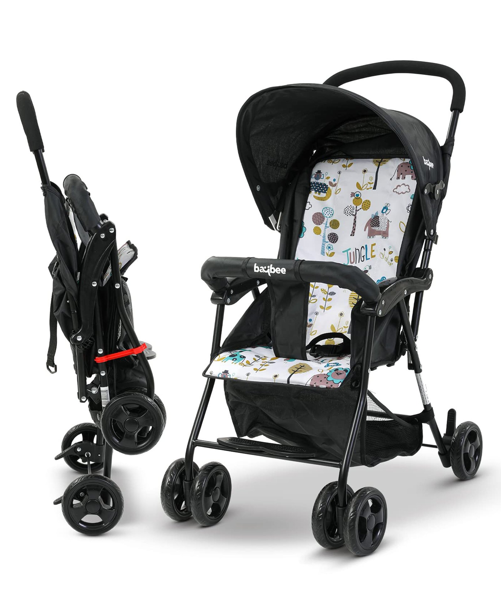 Baybee Tiny Baby Stroller Pram for Baby, Foldable Baby Trolley with 2-Position Adjustable, 3 Point Safety Belt, Baby Pram Stroller for Kids with Canopy & Parent Handle - Black-picture-20