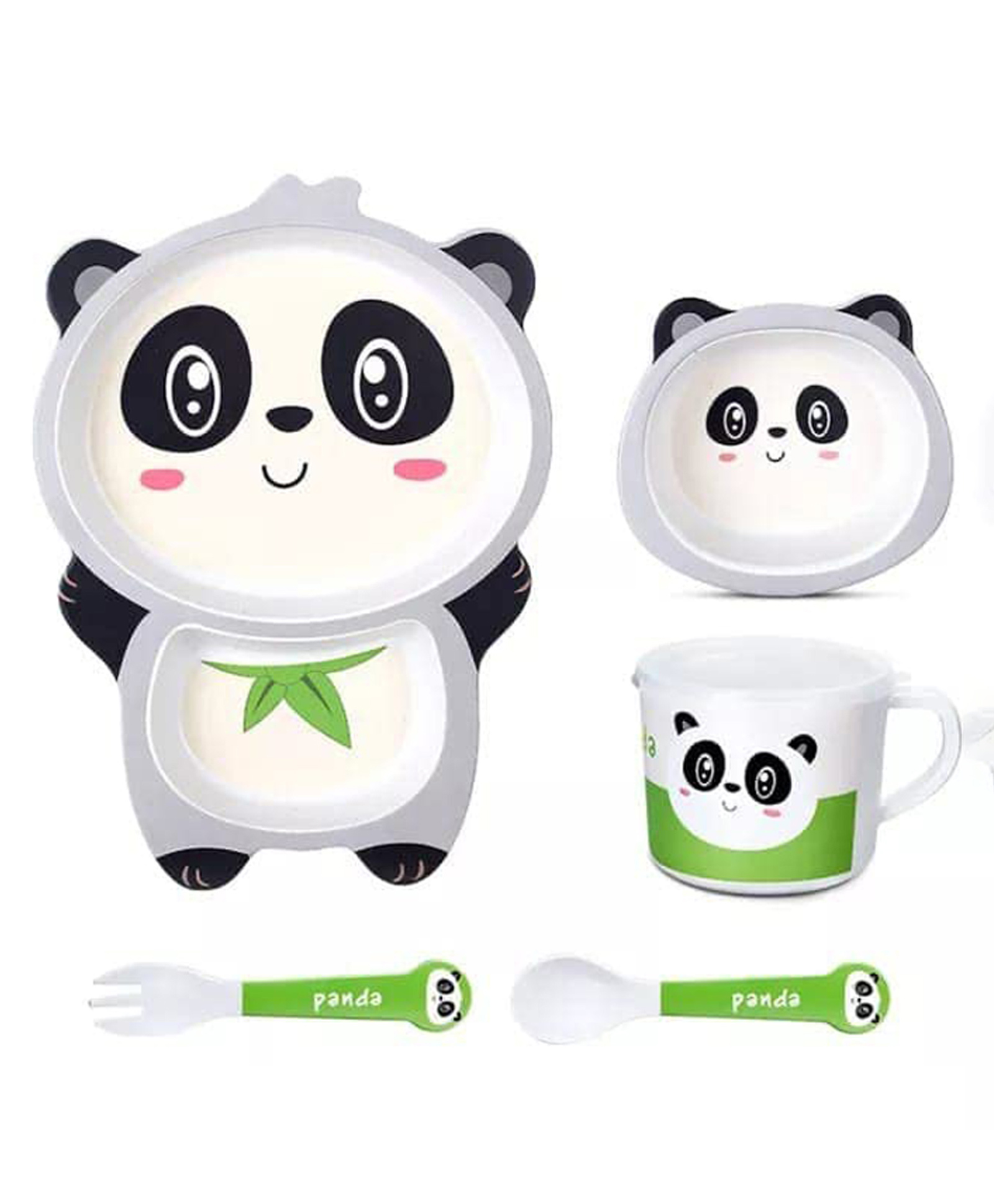 COMERCIO Bamboo Fiber Cartoon Shape Panda Design Dinner Set Of 5 Pieces - Black & white-image-41