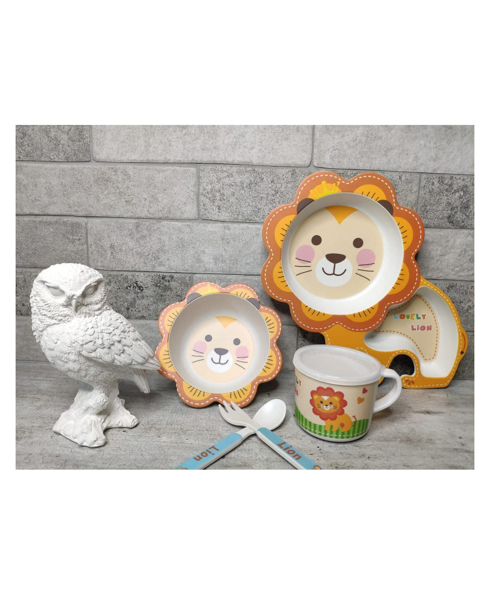 COMERCIO Bamboo Fiber Cartoon Shape Lion Design Dinner Set Of 5 Pieces - Multicolor-image-28