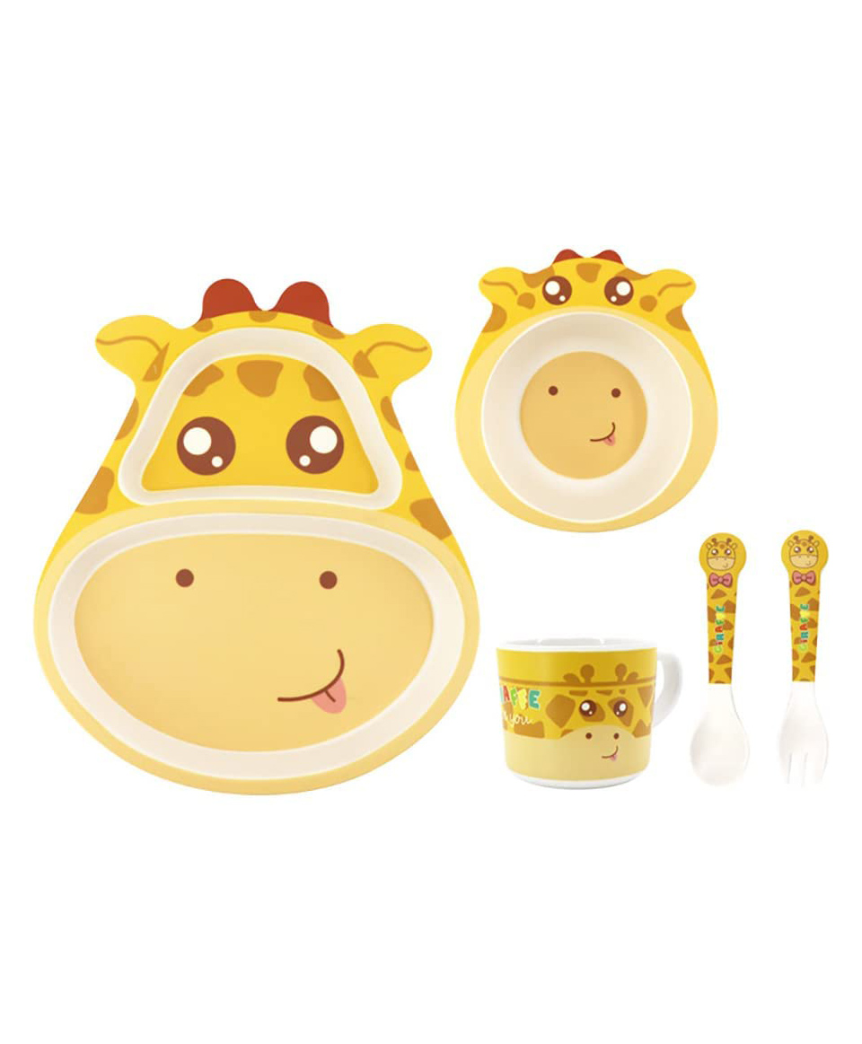 Bamboo Fiber Cartoon Shape Giraffe Design Dinner Set Of 5 Pieces - Yellow-image-40