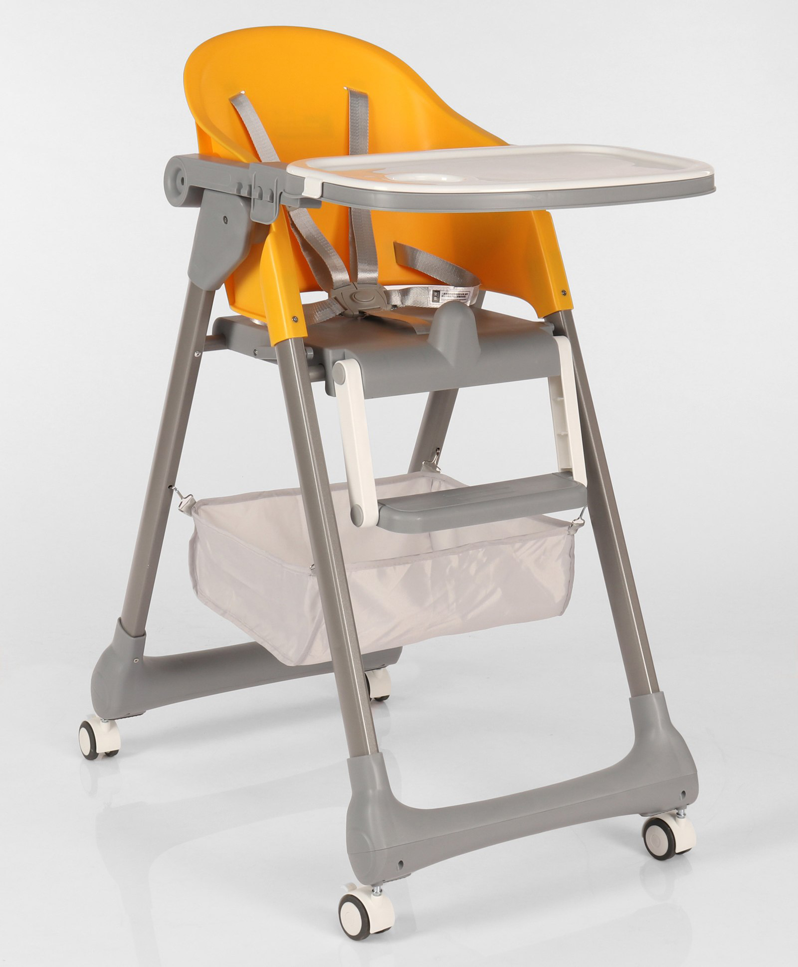 High Chair with Footrest Safety Harness & Storage Without Cushion - Yellow-image-38