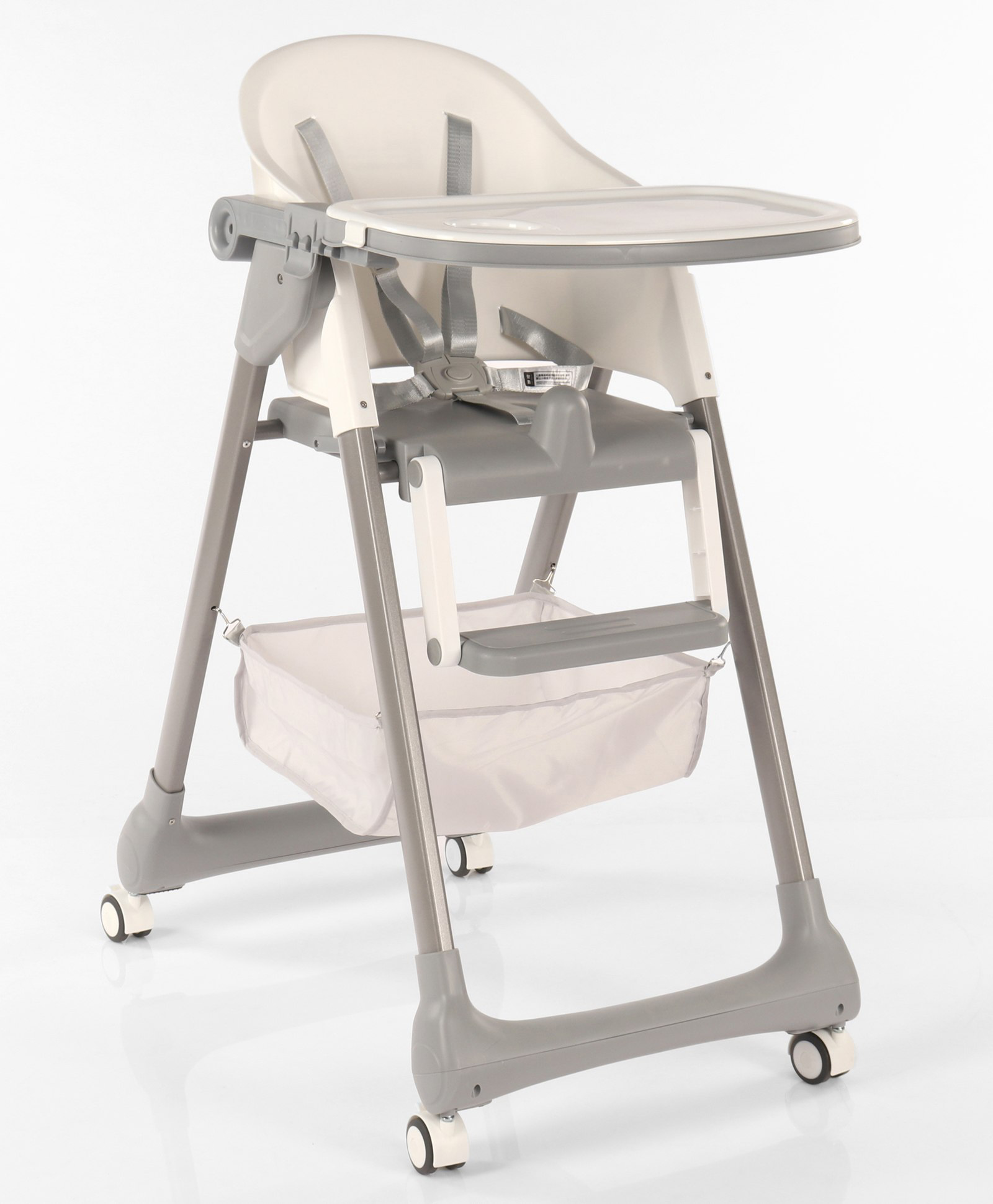 High Chair with Footrest Safety Harness & Storage Without Cushion - White-image-37