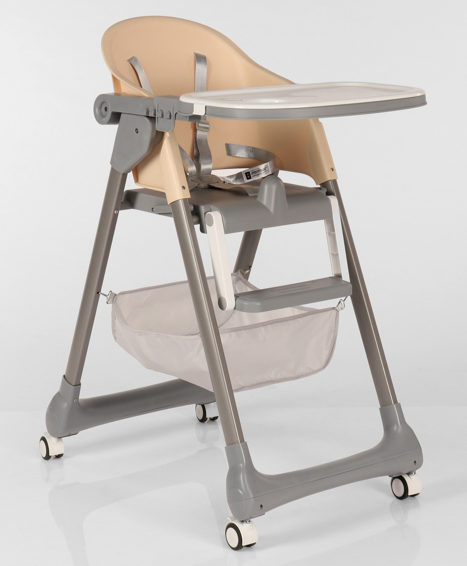 High Chair with Footrest Safety Harness & Storage - Beige-image-31