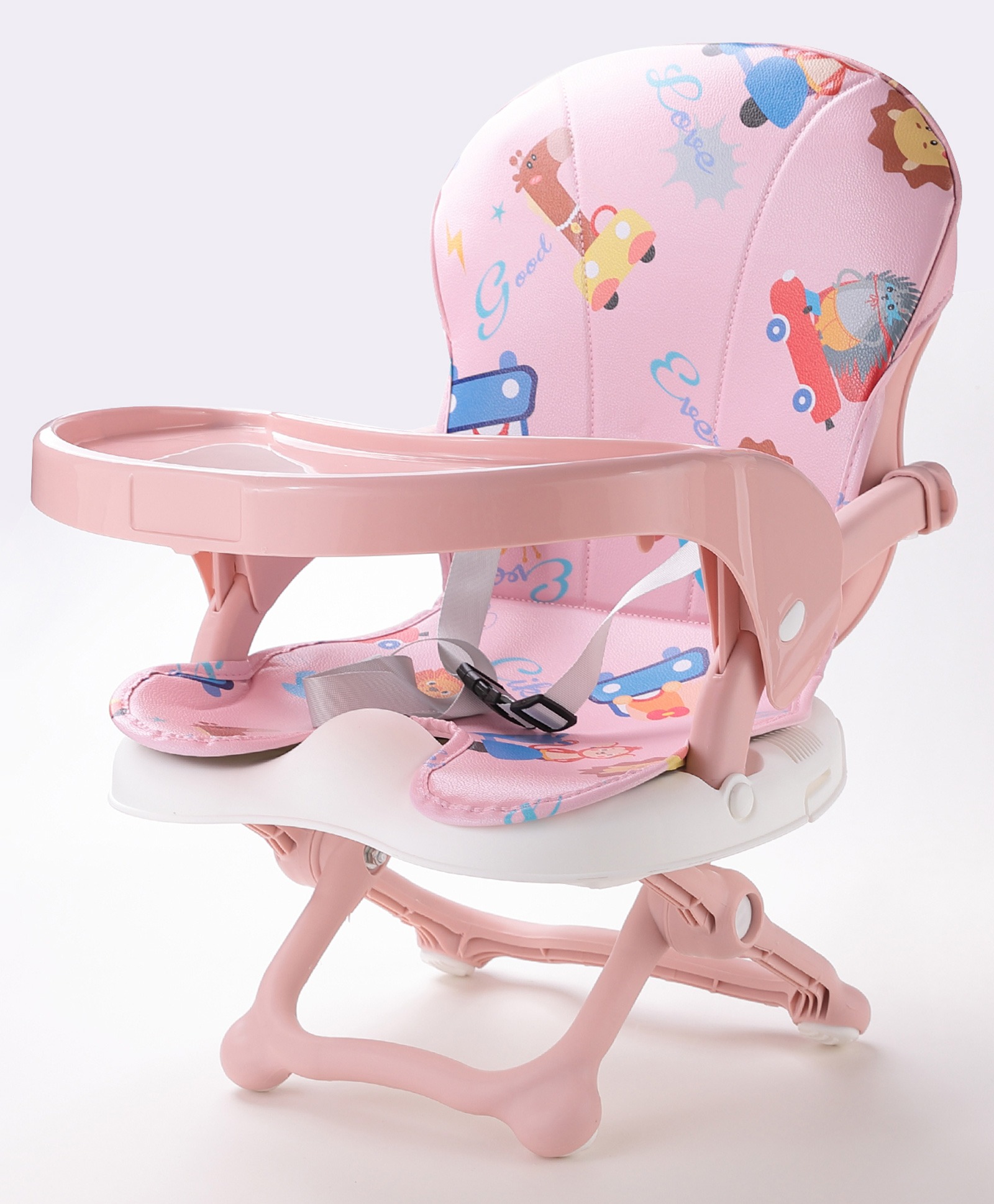 2 in 1 Portable Toddler Animal Print Booster Chair with Removable Tray & Seat Pad - Pink-image-17