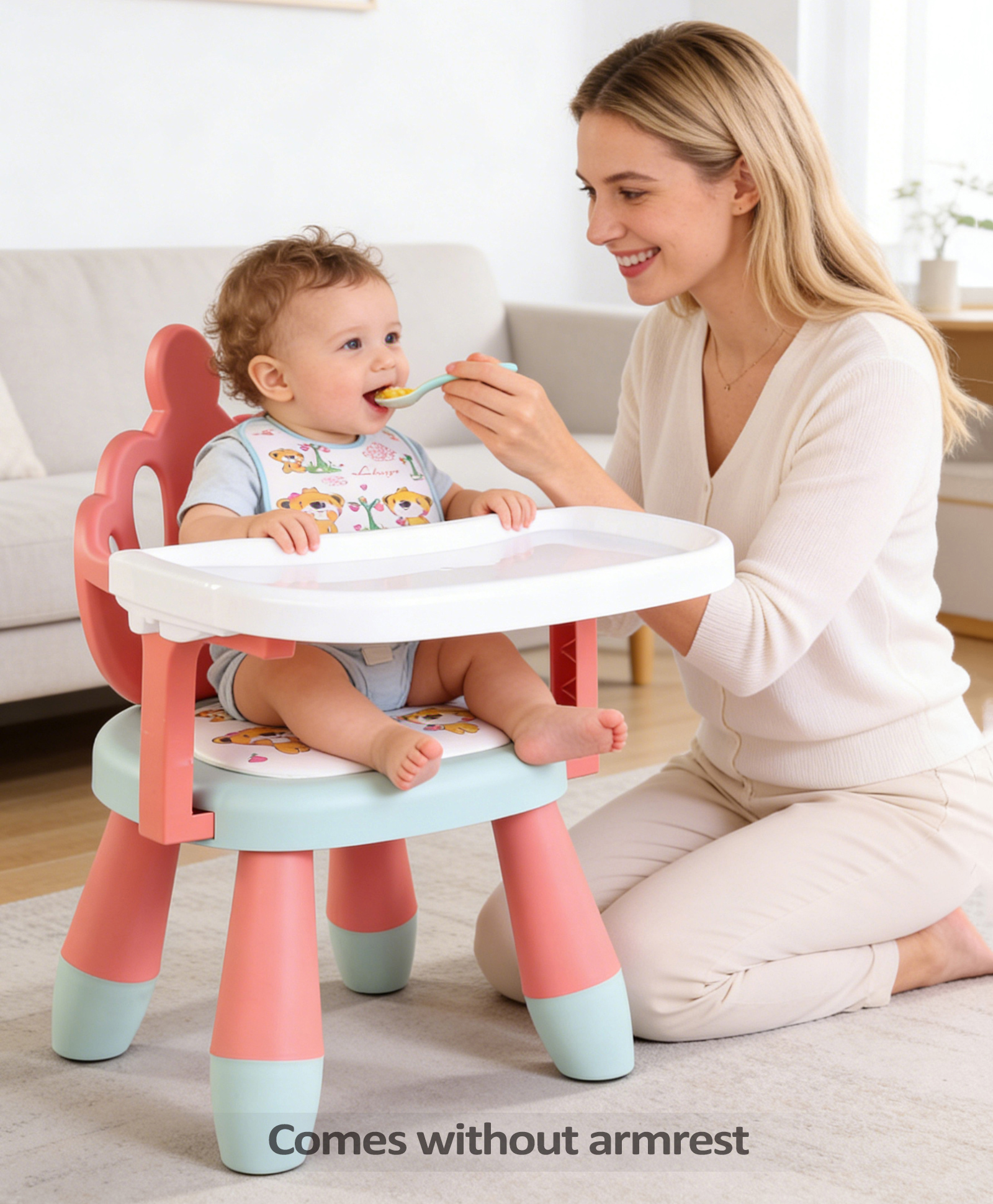 Portable Baby Chair  with Tray Dining Table Low Stool Easy to Clean Bathroom Chair Bear Print - Pink