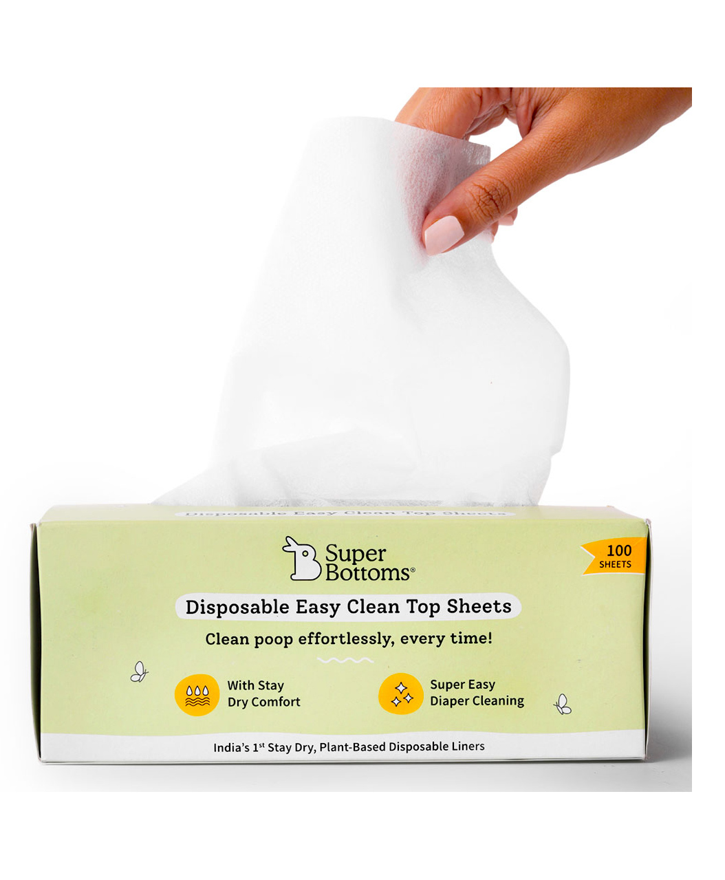 SuperBottoms Disposable Easy Clean Top Sheets Diaper Liner Toxin-Free Unscented Biodegradable - 100 Sheets