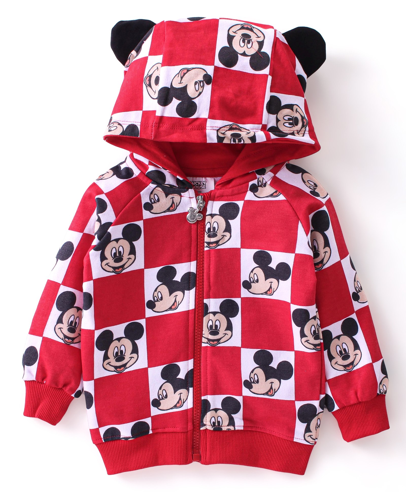 Babyhug Cotton Knit Full Sleeves Hooded Sweat Jacket with Mickey Mouse Print - Red-image-42