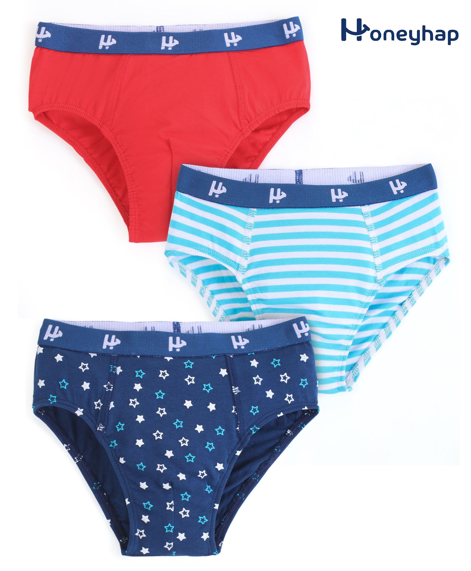 Honeyhap Premium Cotton Super Soft Stretchable Striped Briefs with Silvadur Finish Pack of 3 - High Risk Red & Navy Blue-image-8