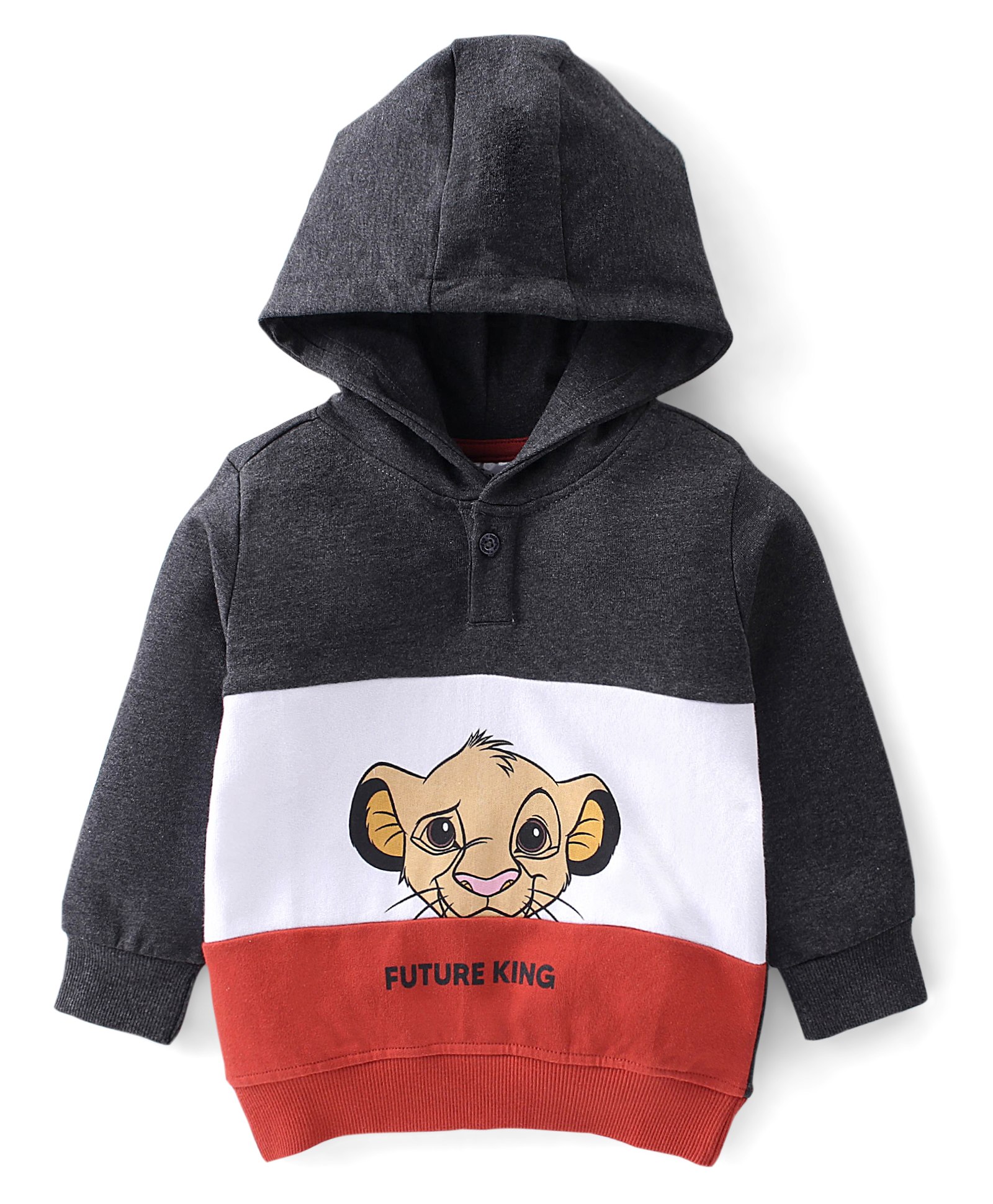 Babyhug Cotton Knit Full Sleeves Cut & Sew with Lion King Graphics Hooded Sweatshirt - White & Grey Melange-picture-28