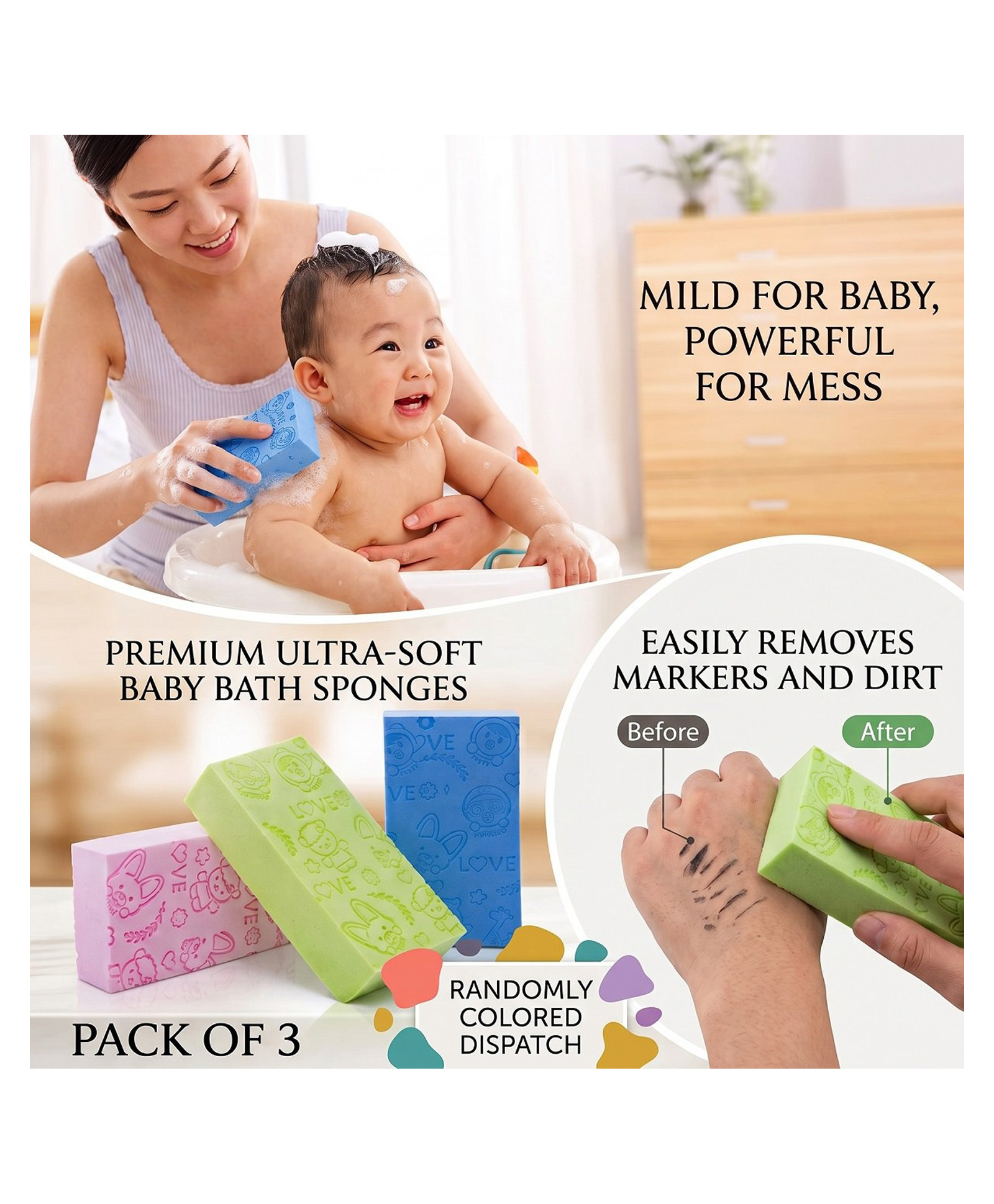 Ortis Ultra Soft Exfoliating Sponge Soft Bath Scrubber For Kids Body Scrub Pack of 3 - Multicolor-picture-17
