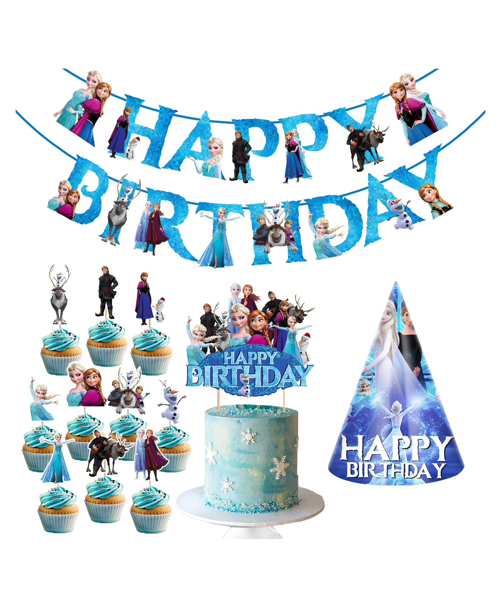 Zyozi Frozen Theme Party Supplies Frozen Birthday Party Decorations for Girls Blue - Pack of 13-image-23