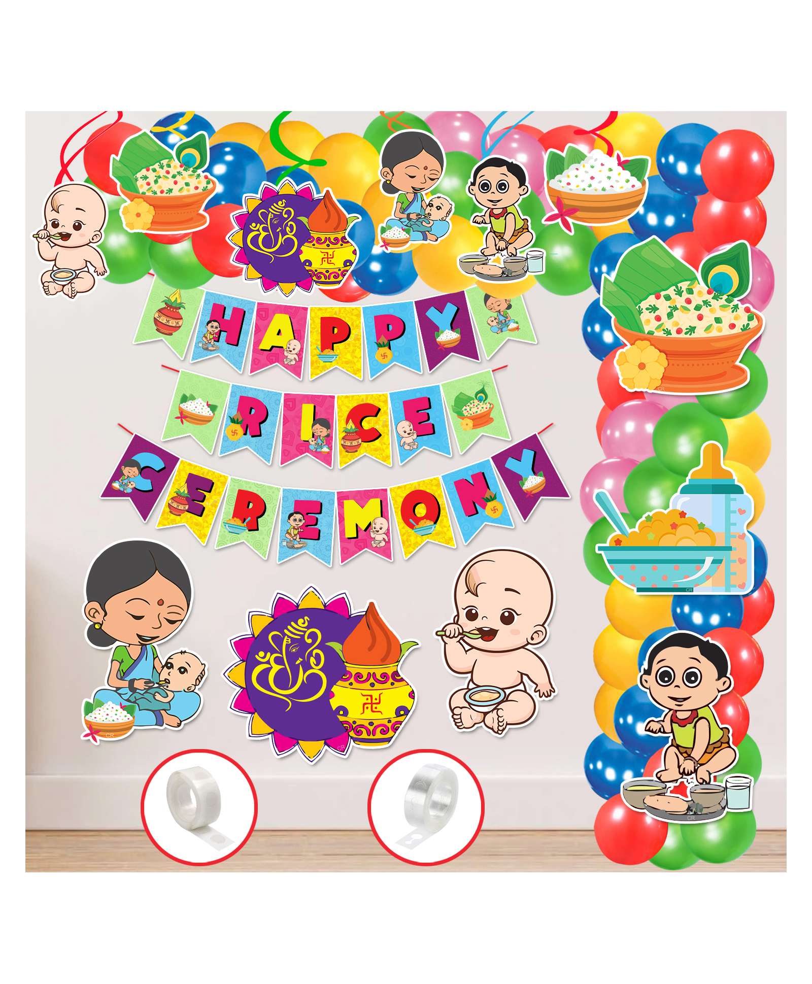 Zyozi Annaprasanam Swirls Hanging with Happy Rice Ceremony Banner and Balloon - Pack of 65-picture-40
