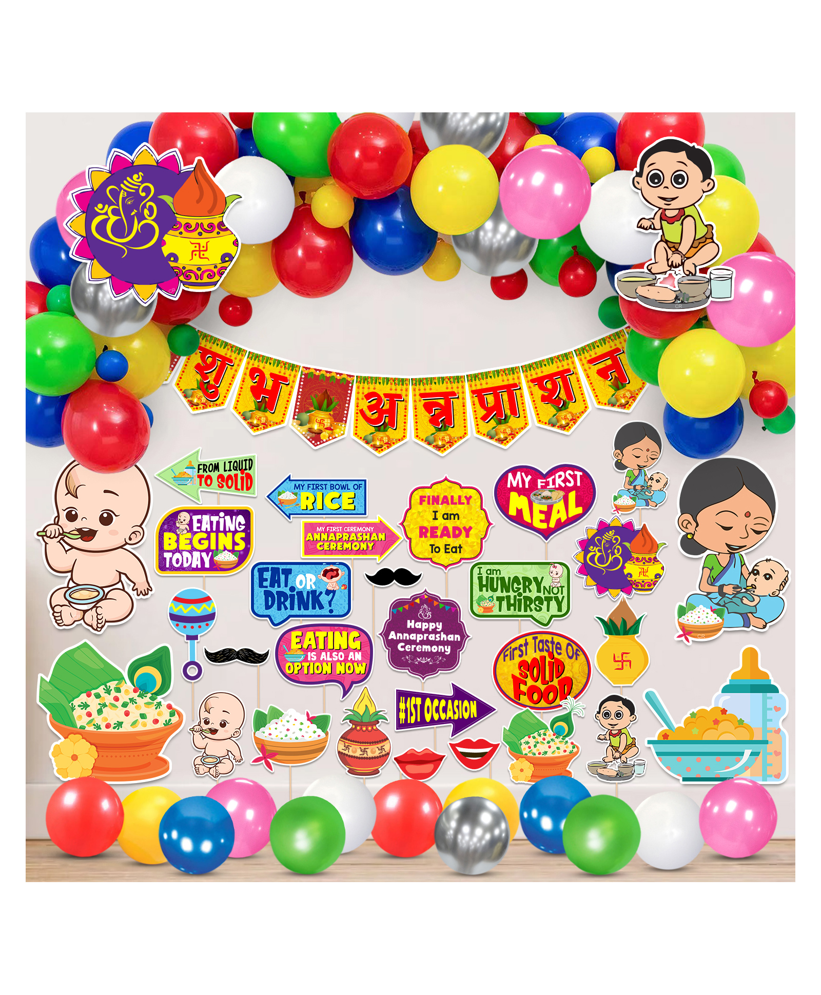 Zyozi Annaprasanam Swirls Hanging with Happy Rice Ceremony Banner and Balloon - Pack of 74-picture-41