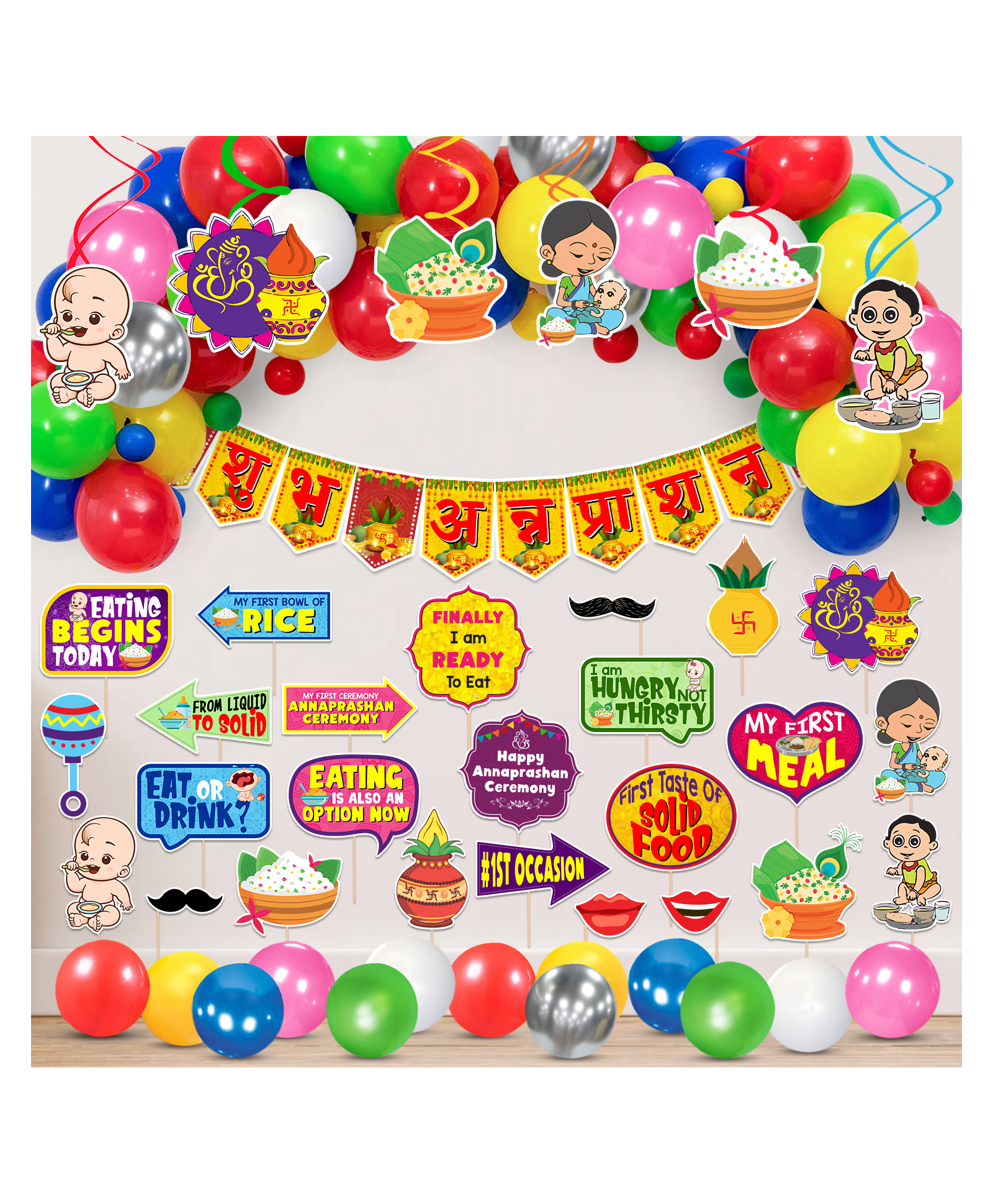 Zyozi Annaprasanam Swirls Hanging with Happy Rice Ceremony Banner and Balloon - Pack of 59-picture-31