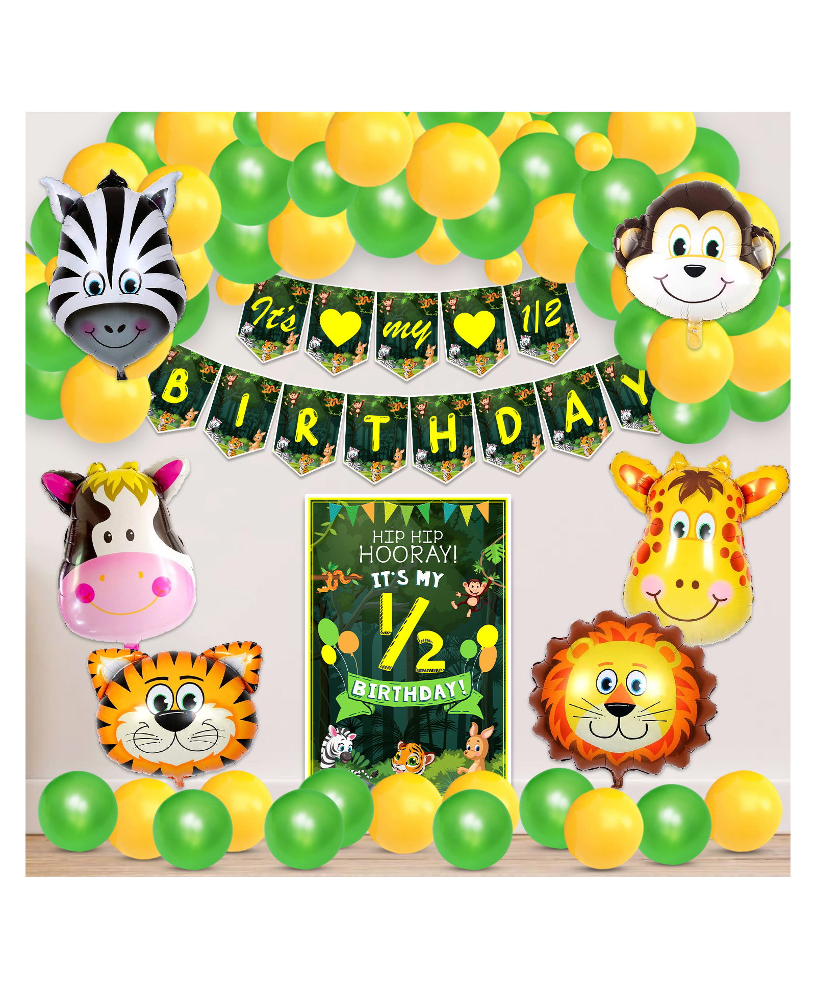 Zyozi Jungle Safari Half Birthday Combo Decoration Multicolor - Pack of 38-image-23